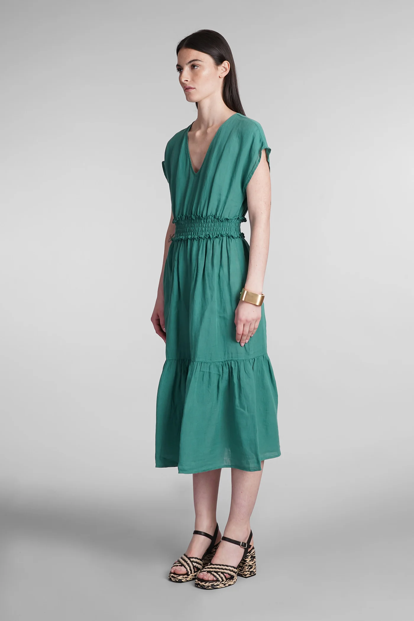 Dress woman  in green linen - Image 4