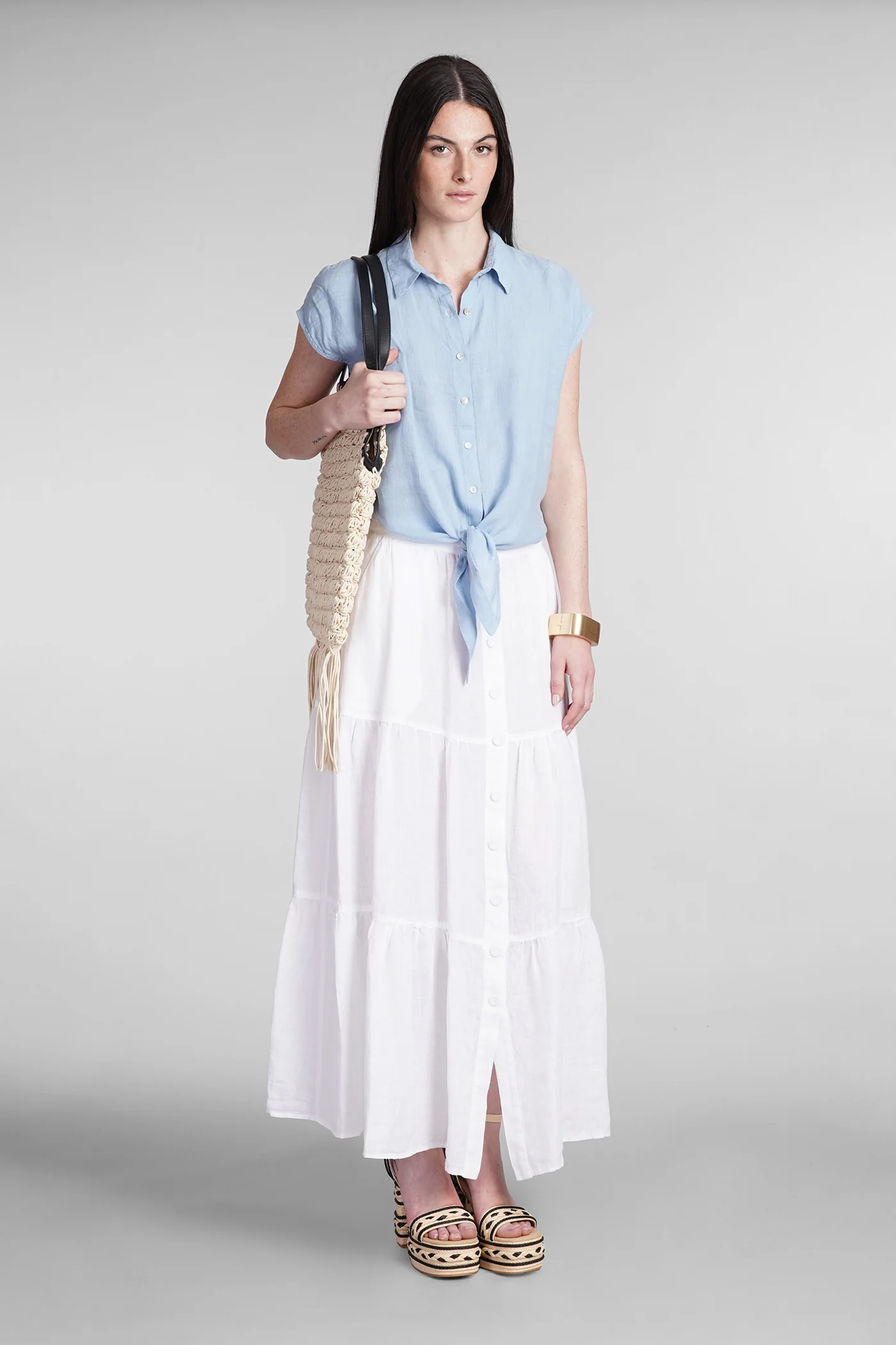 Shirt in cyan linen - Image 2