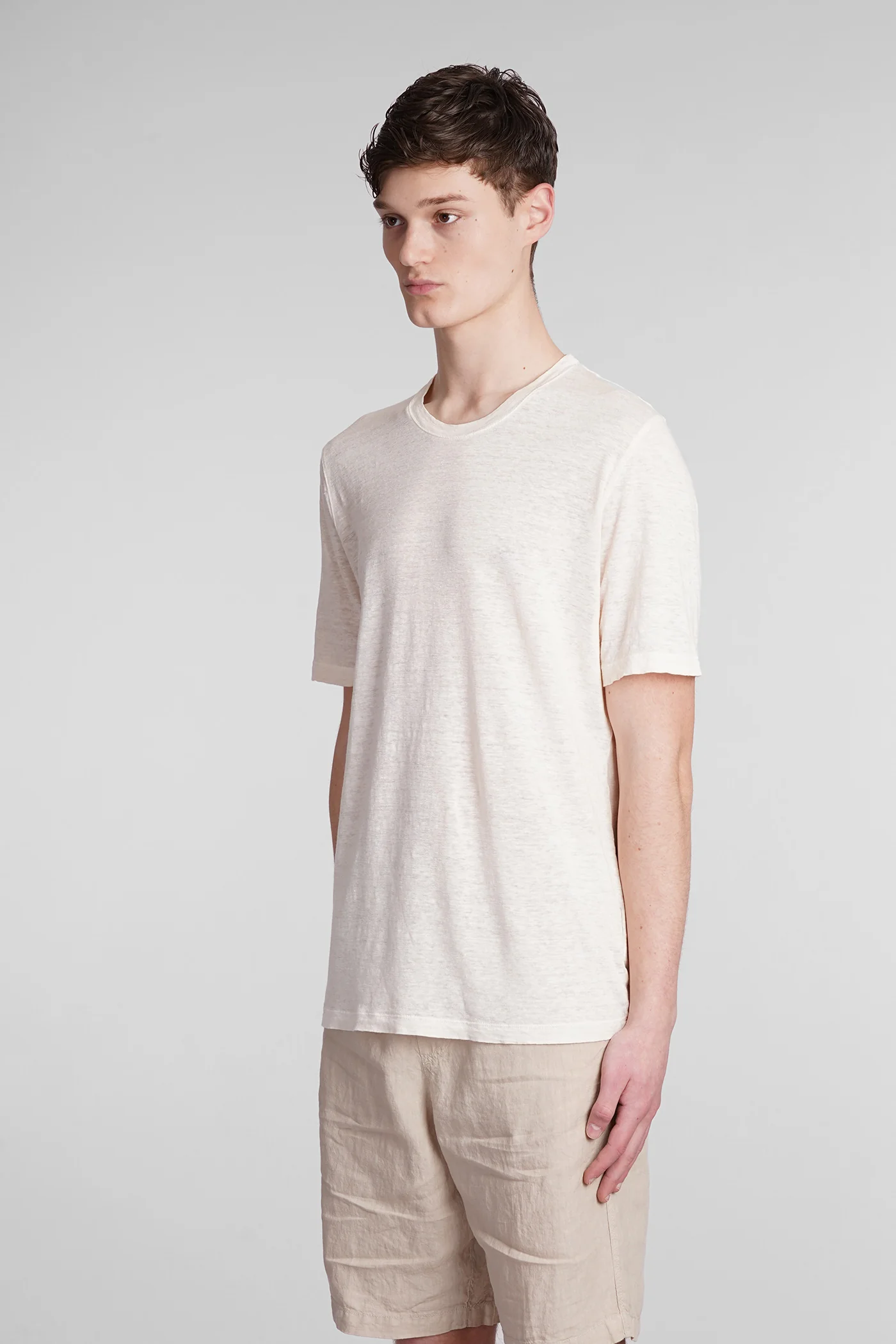T-Shirt in beige linen - Image 4