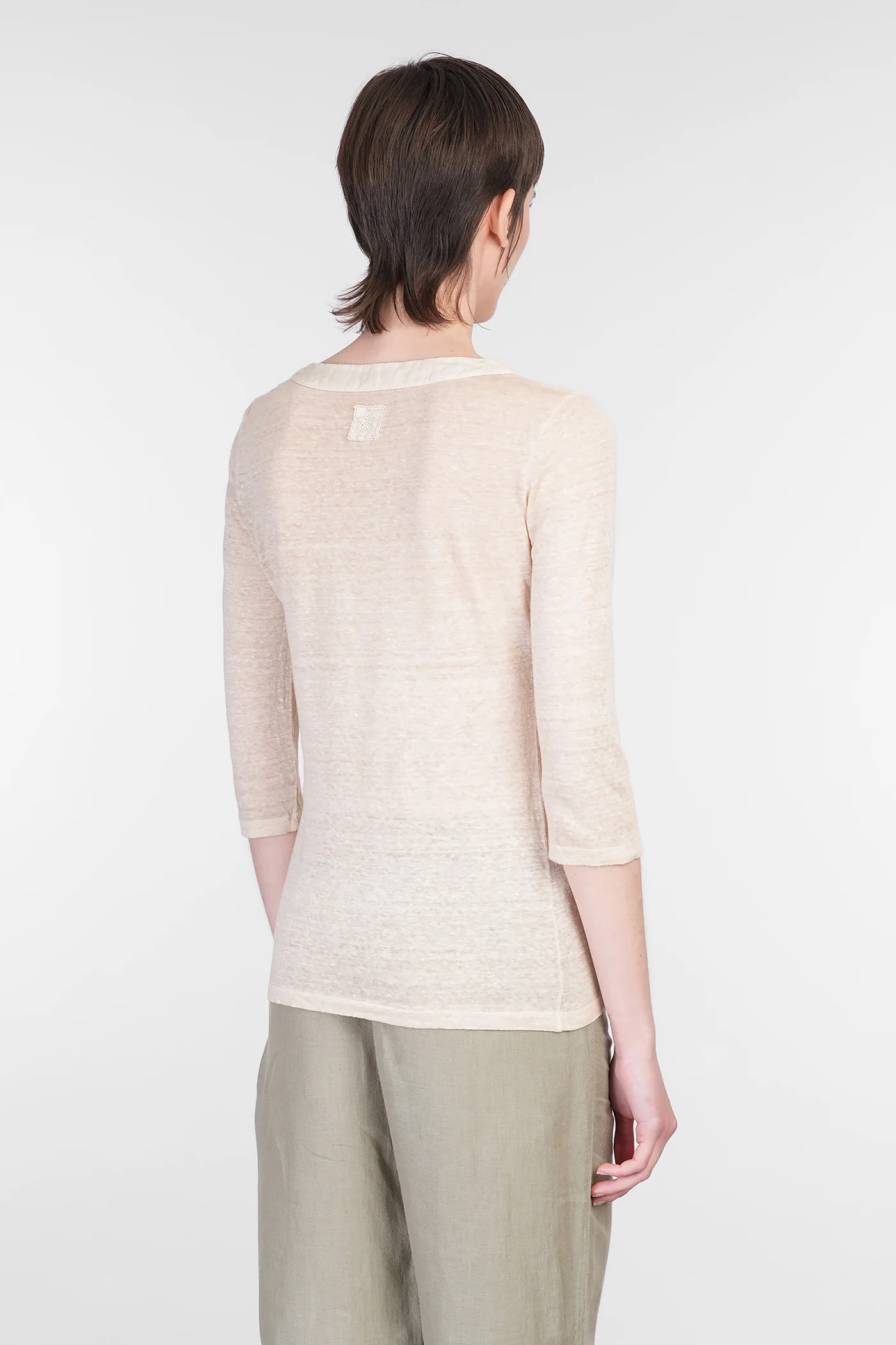 T-Shirt in beige linen - Image 3