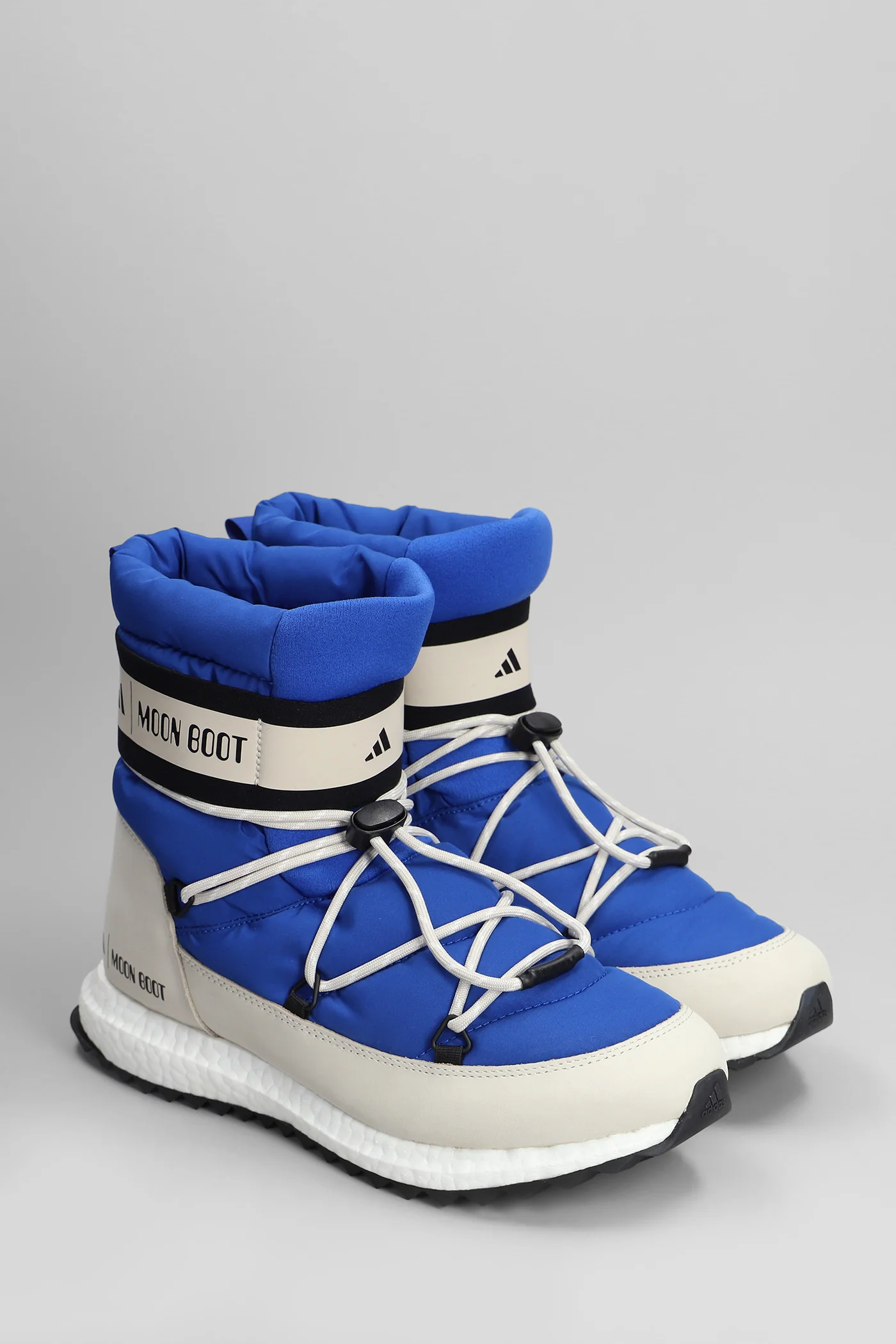 Moonboost High low heels Ankle boots in blue leather and fabric - Image 2