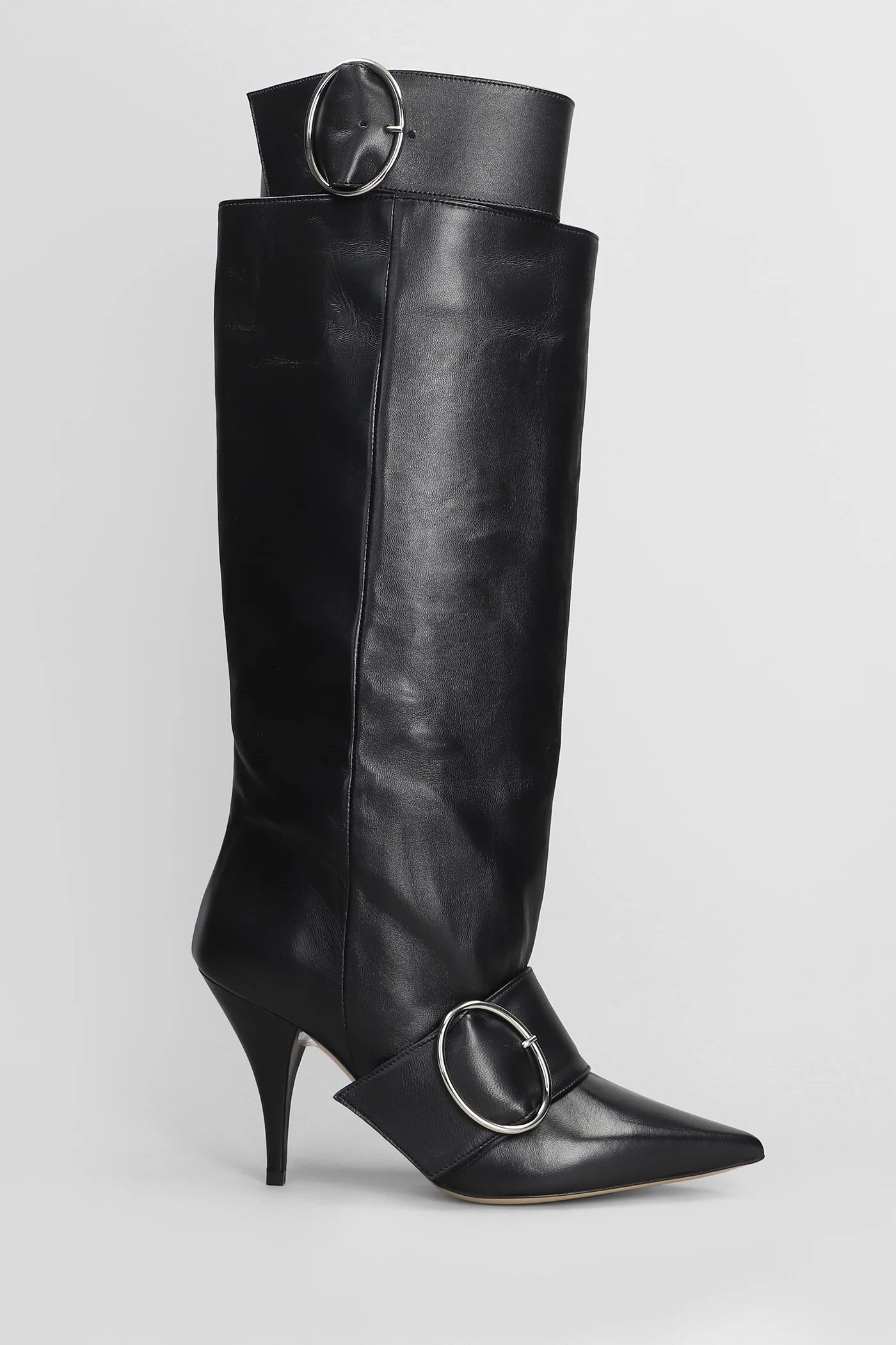 High heels boots in black leather