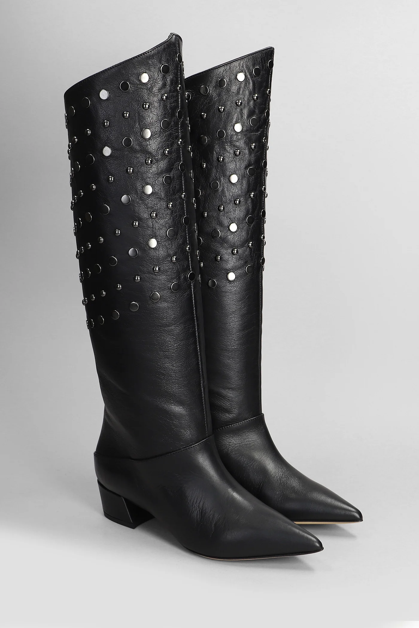 High heels boots in black leather - Image 2