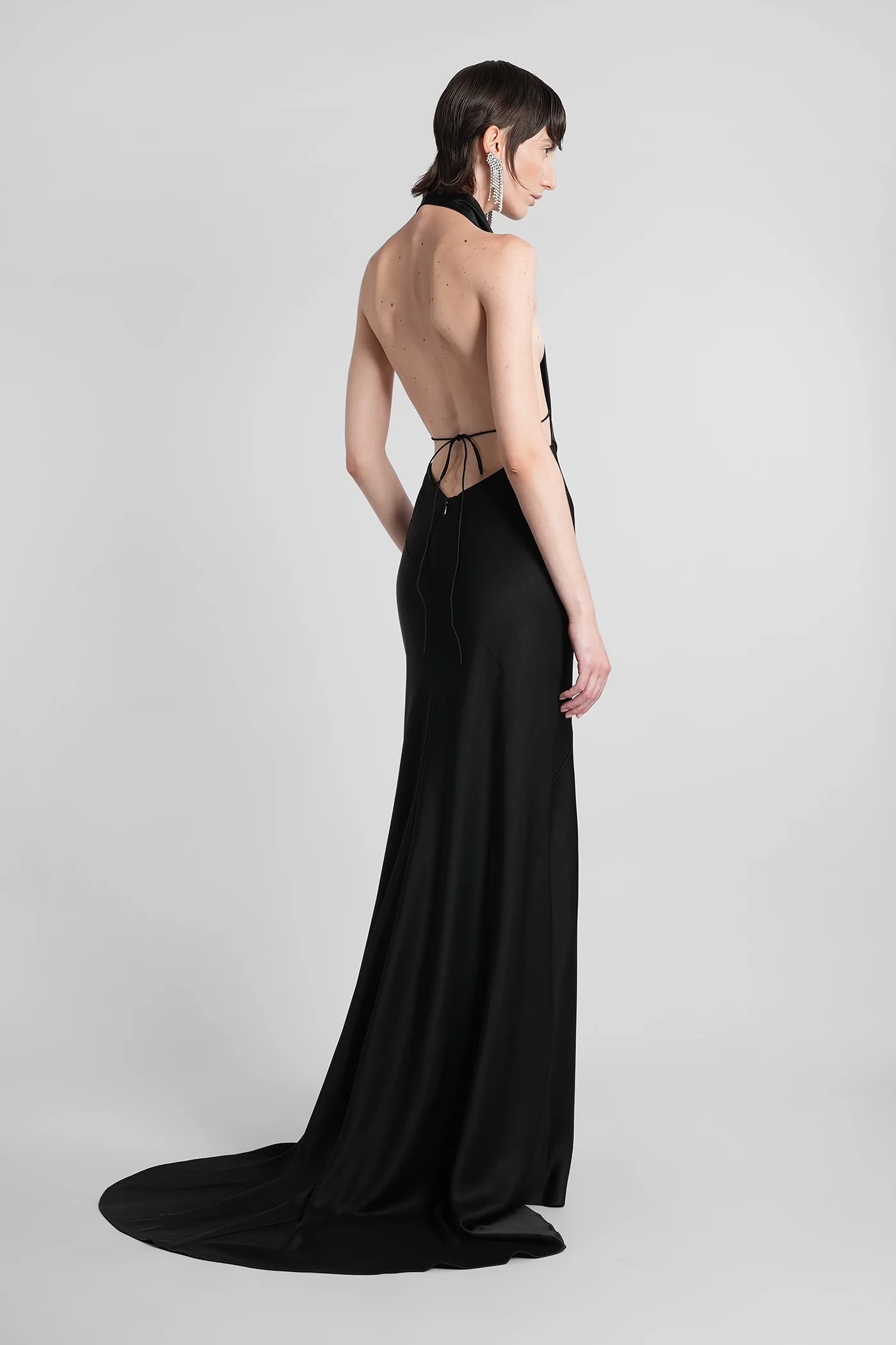 Long dress in black acetate - Image 3