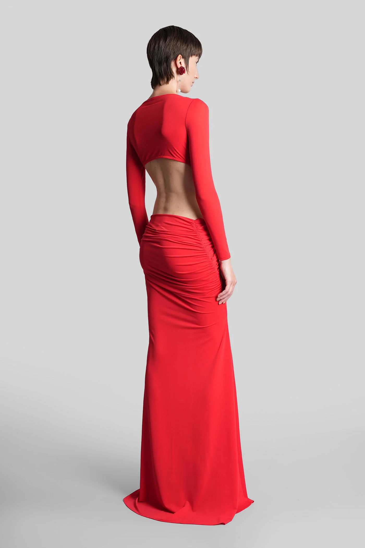 Long dress in red polyester - Image 3