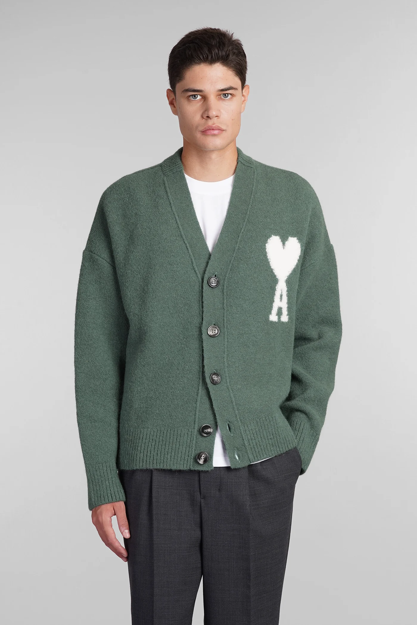 Cardigan in green wool