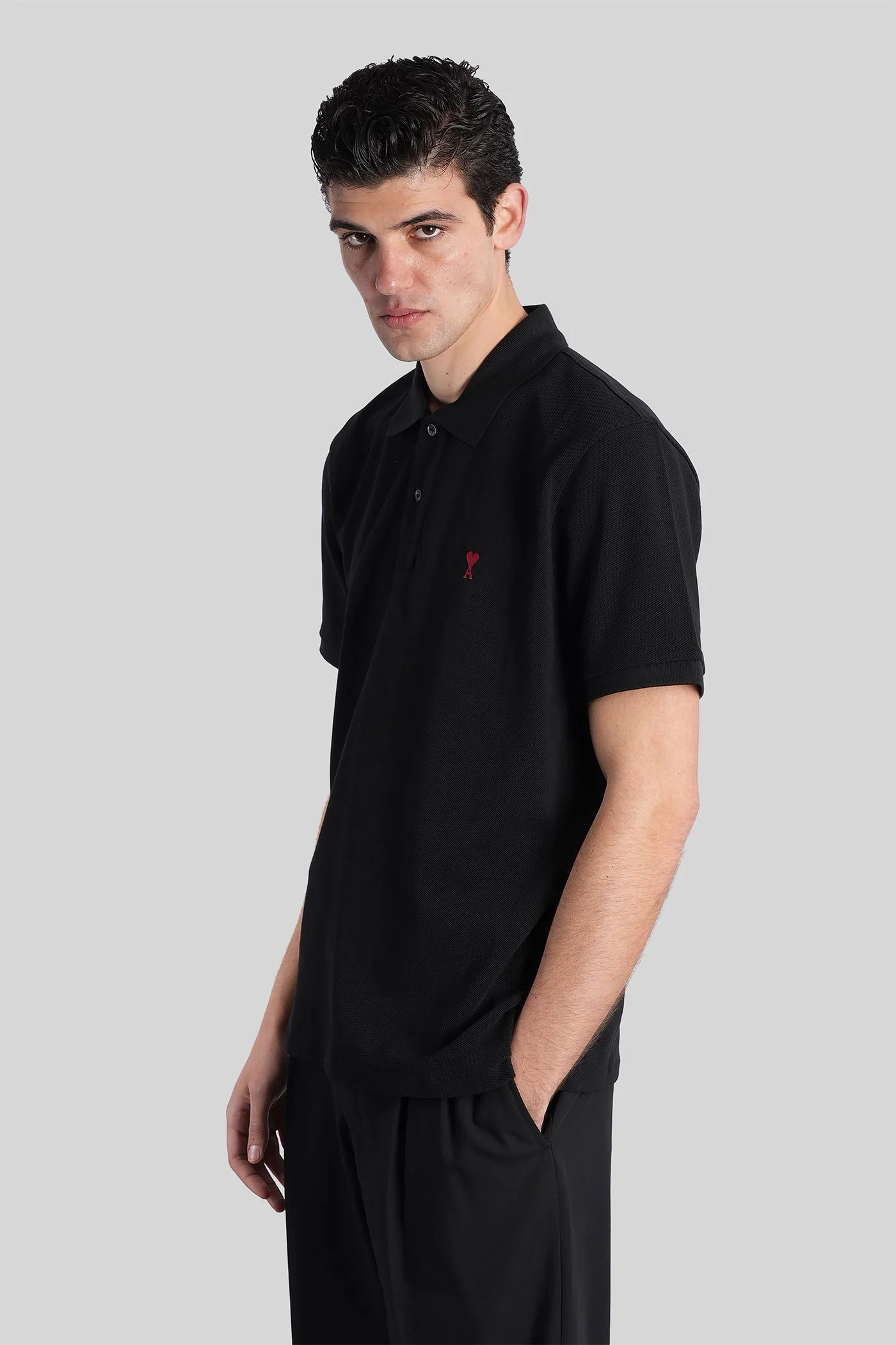 Polo in black cotton - Image 3