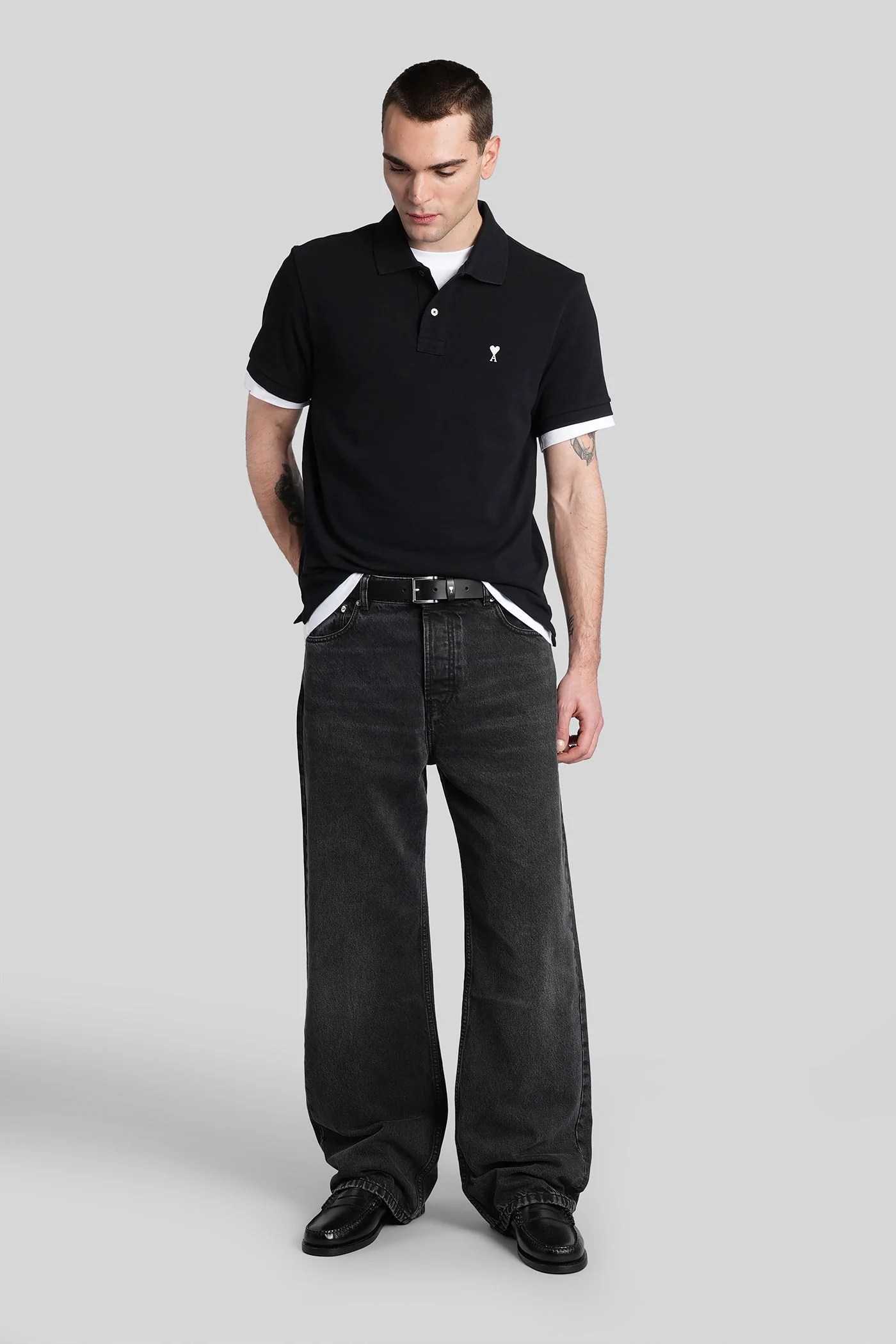 Polo in black cotton - Image 2