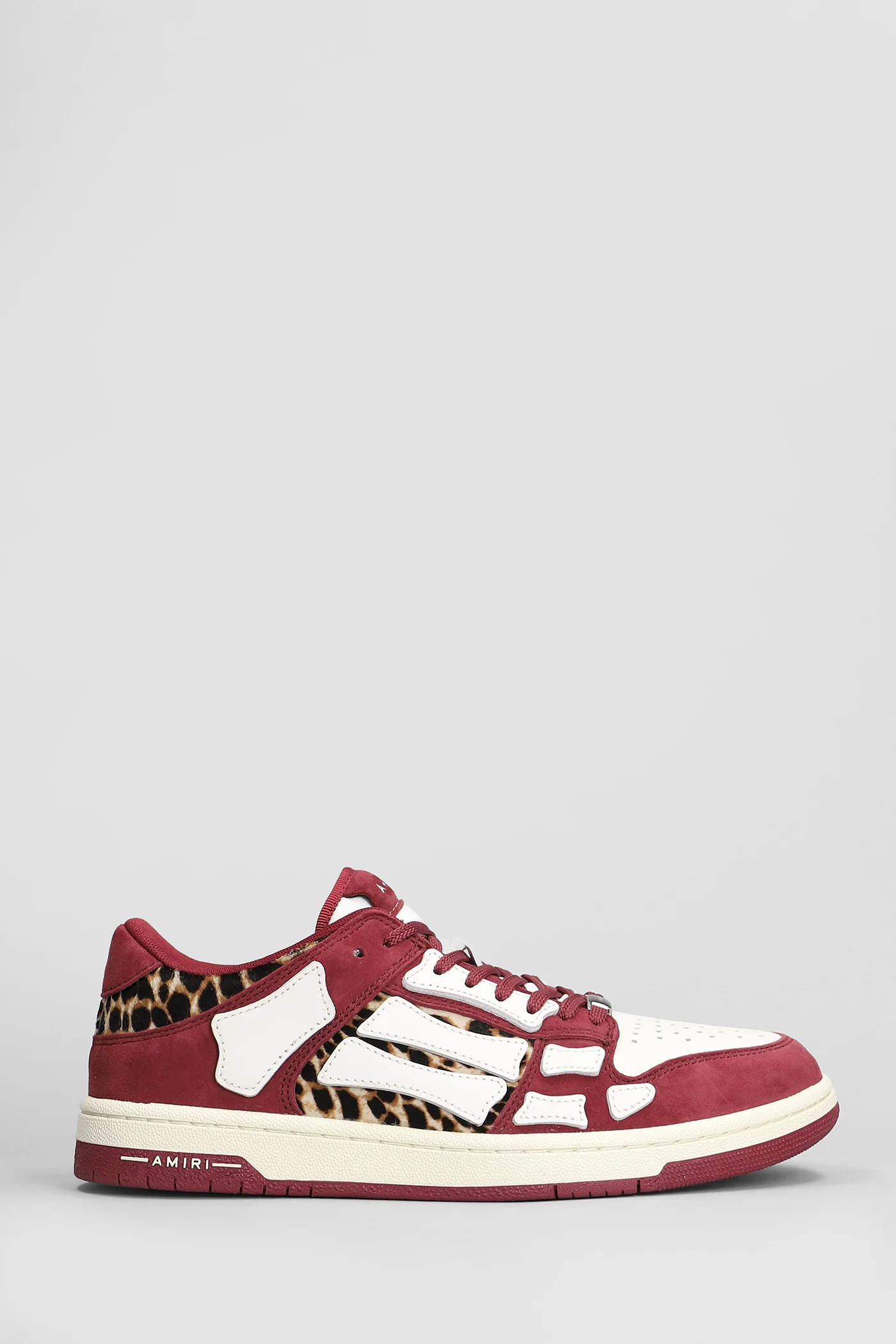 Leopard skel top low Sneakers in bordeaux leather