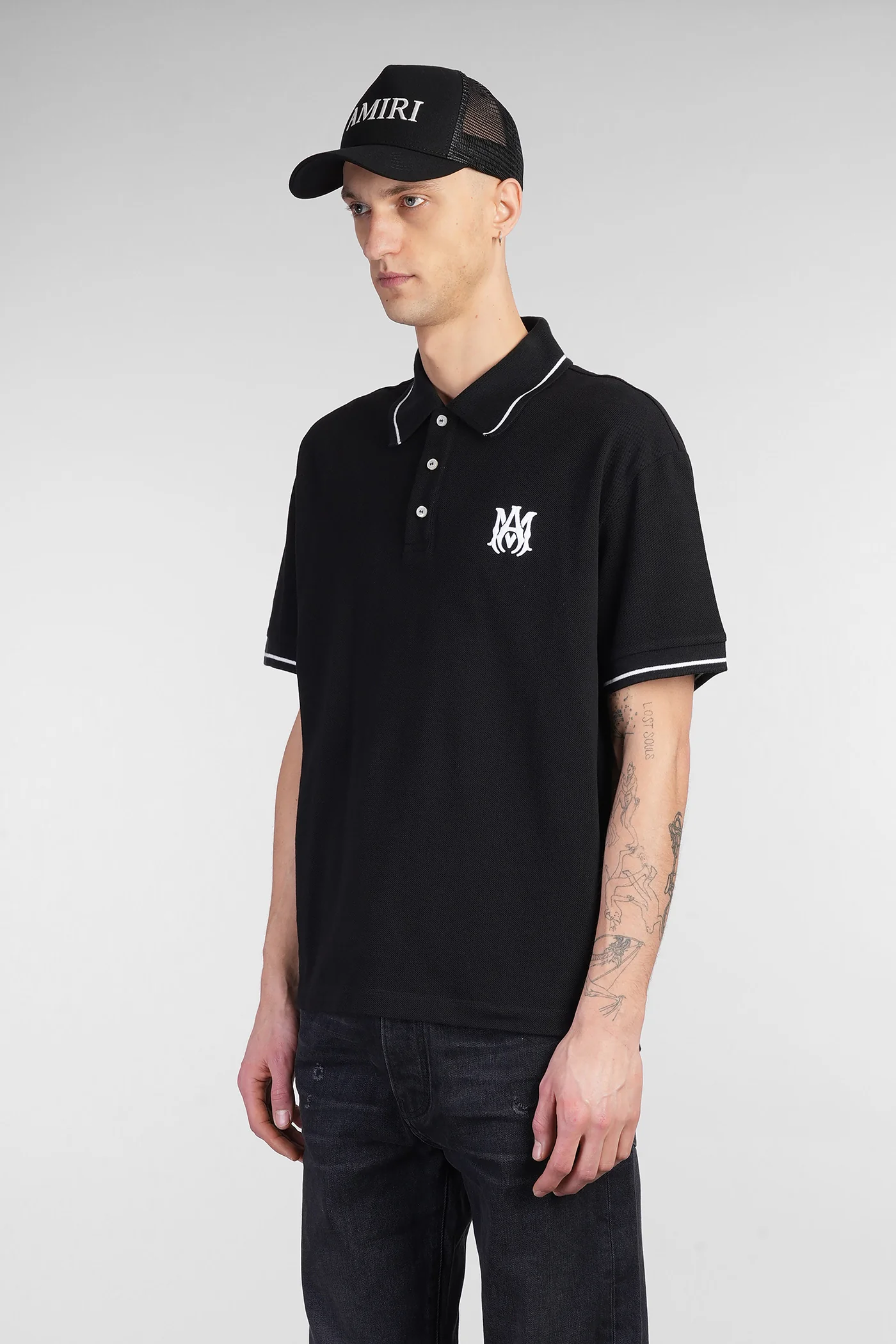 Polo in black cotton - Image 3