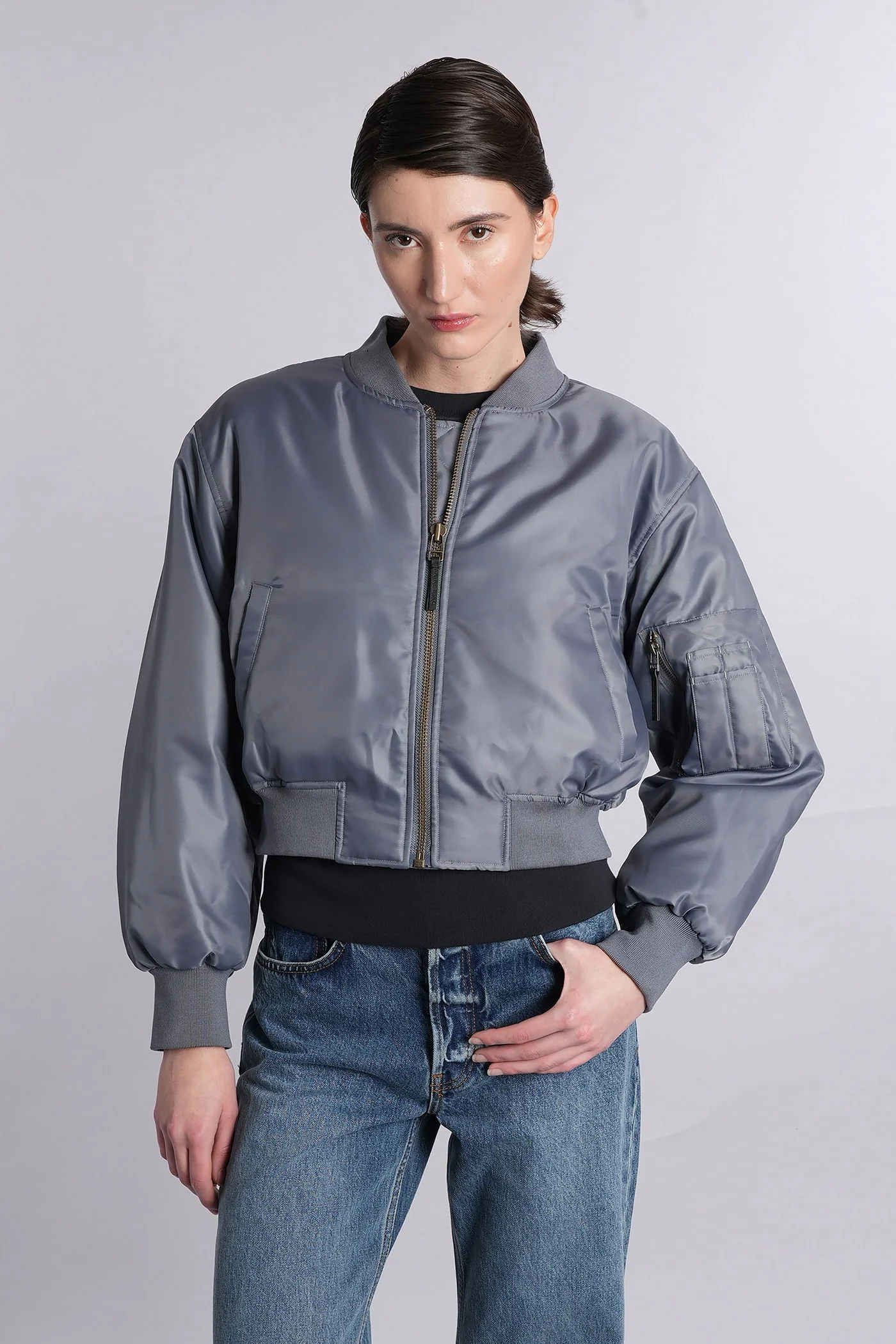 Leon Bomber Jacket in grey polyester