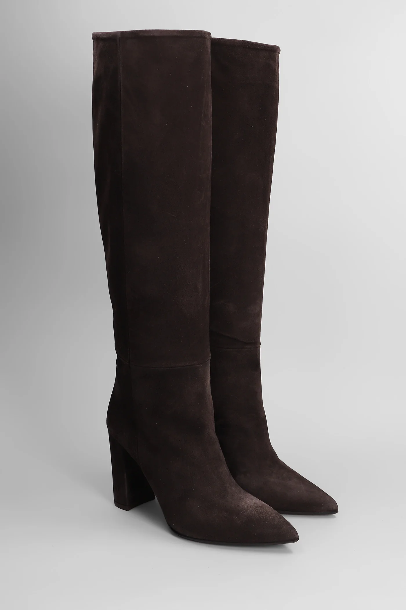High heels boots in dark brown suede - Image 2