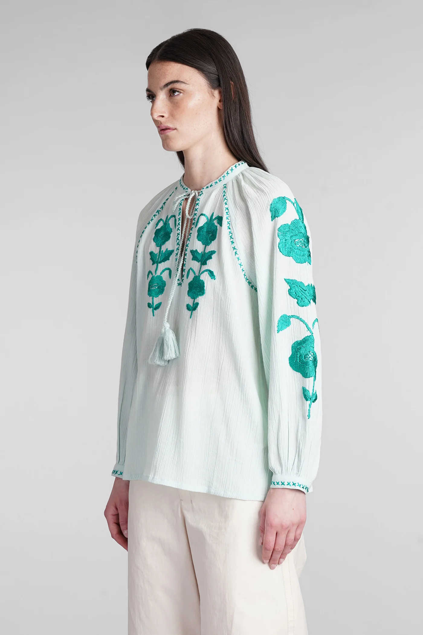 Ila Blouse in cyan cotton - Image 4