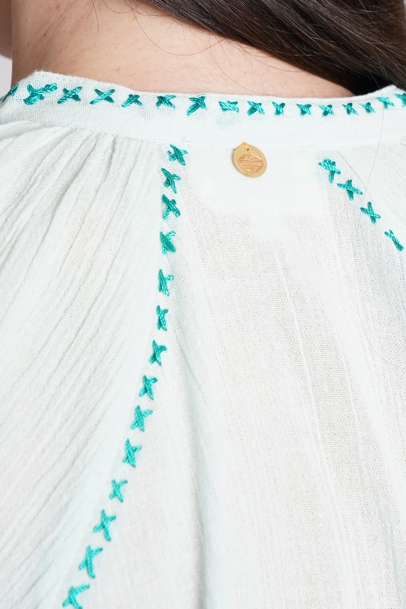 Ila Blouse in cyan cotton - Image 5
