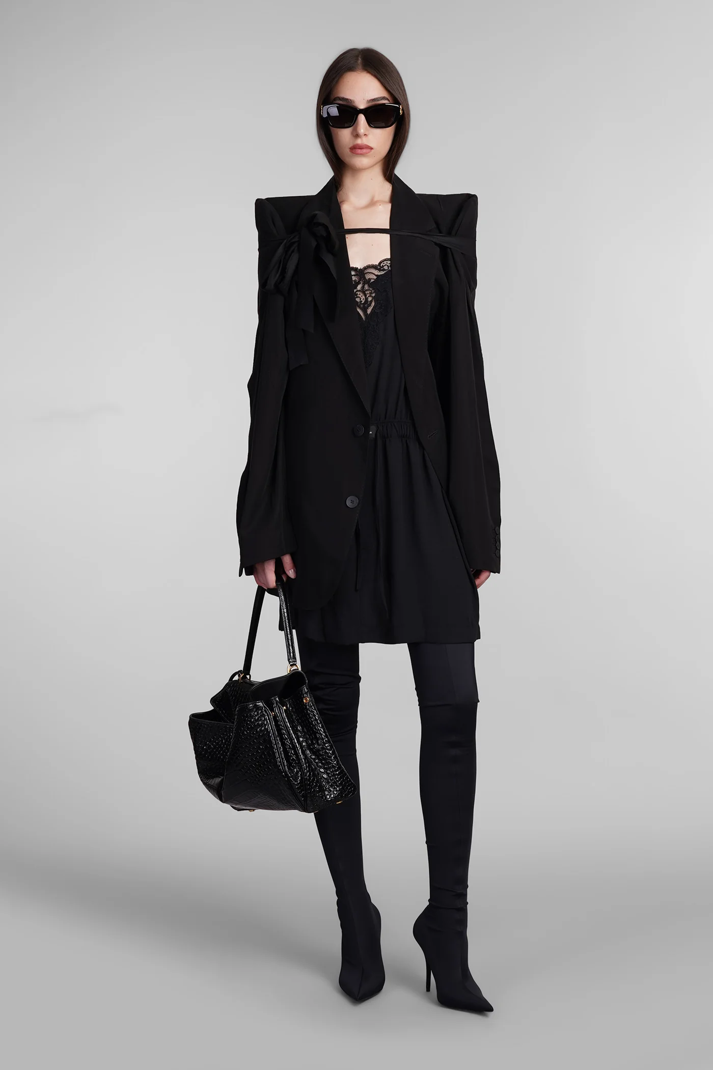 Dress woman in black polyester - Image 2