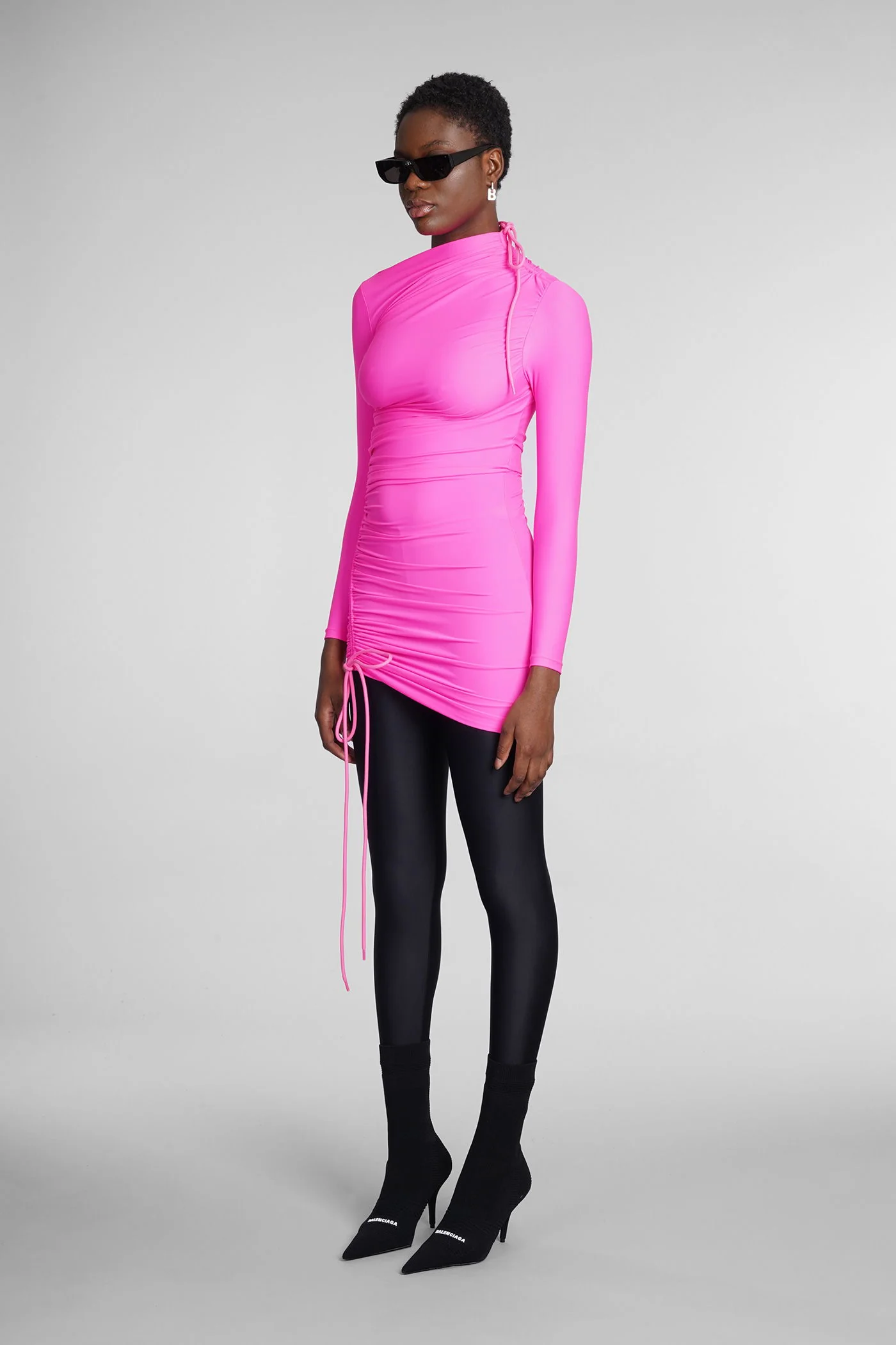 Dress woman  in rose-pink polyamide - Image 4