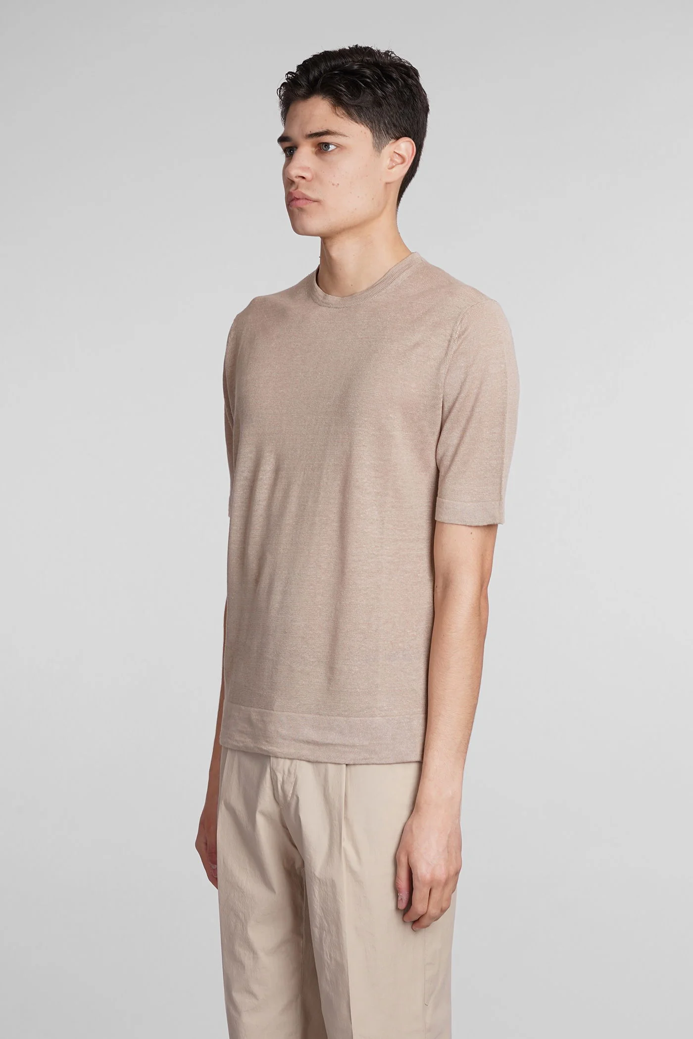 T-Shirt in beige linen - Image 4