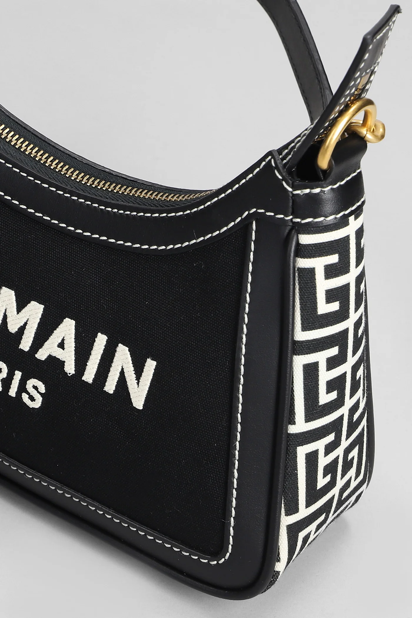B army Shoulder bag in black leather and fabric - Image 4
