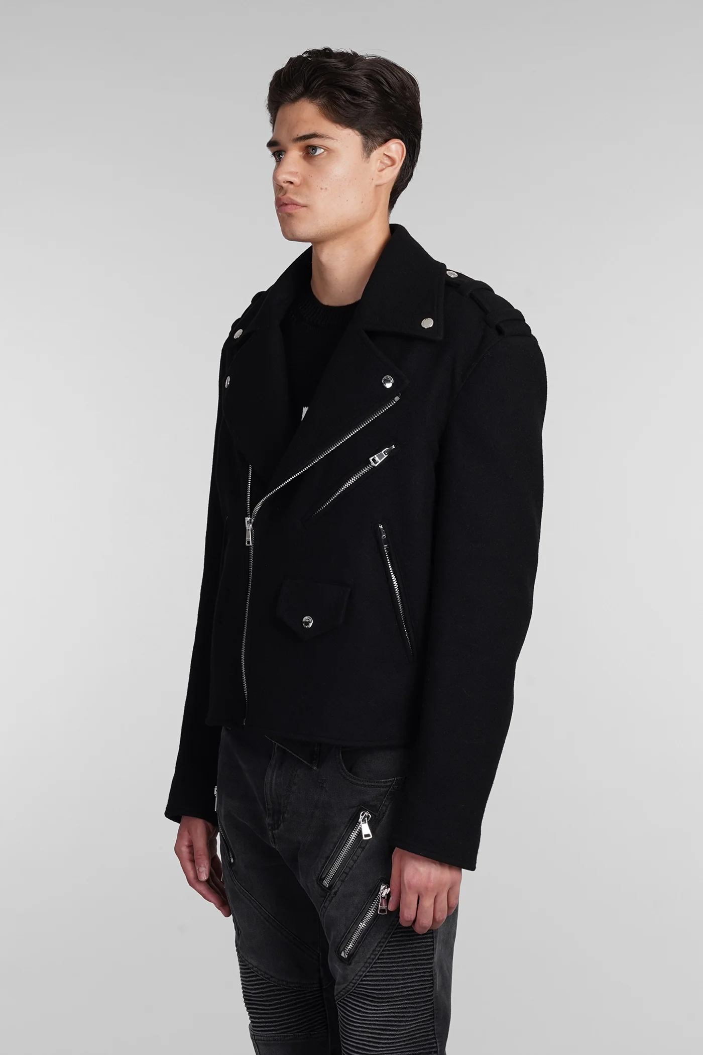 Biker jacket in black wool - Image 4