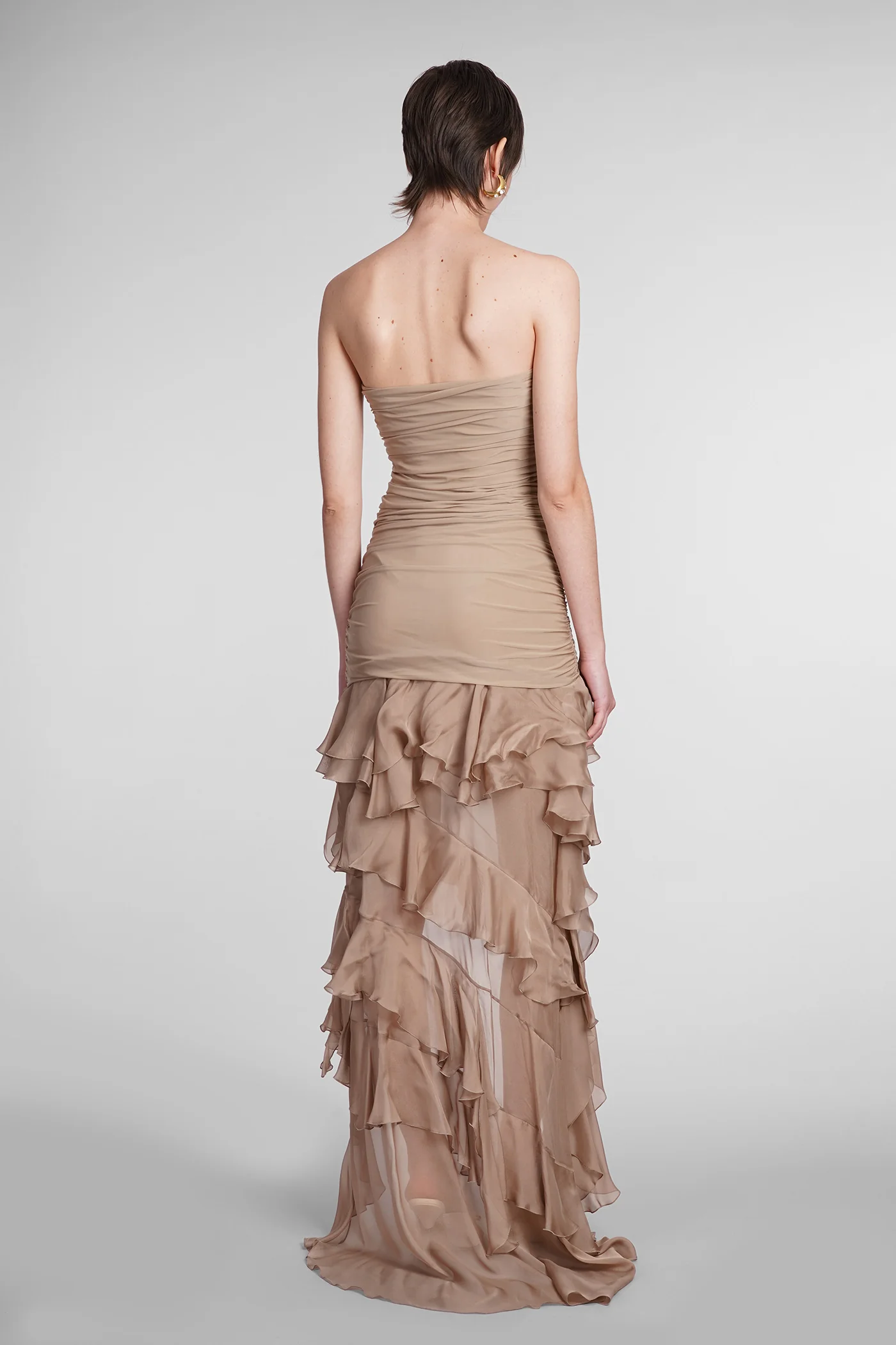 Dress woman in beige polyamide - Image 3