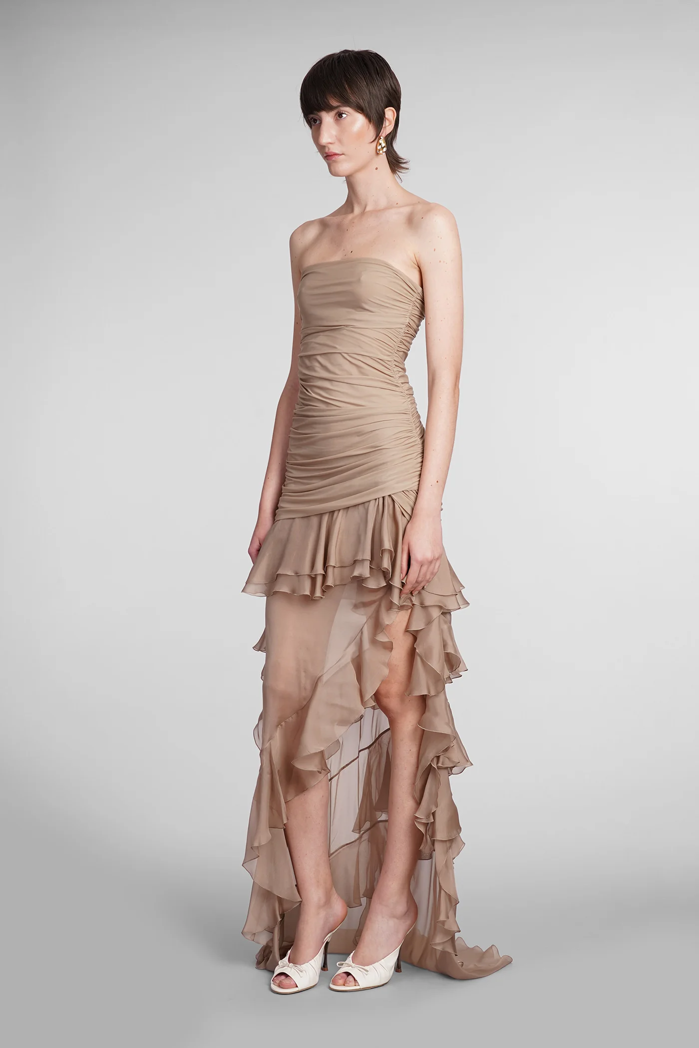 Dress woman in beige polyamide - Image 4