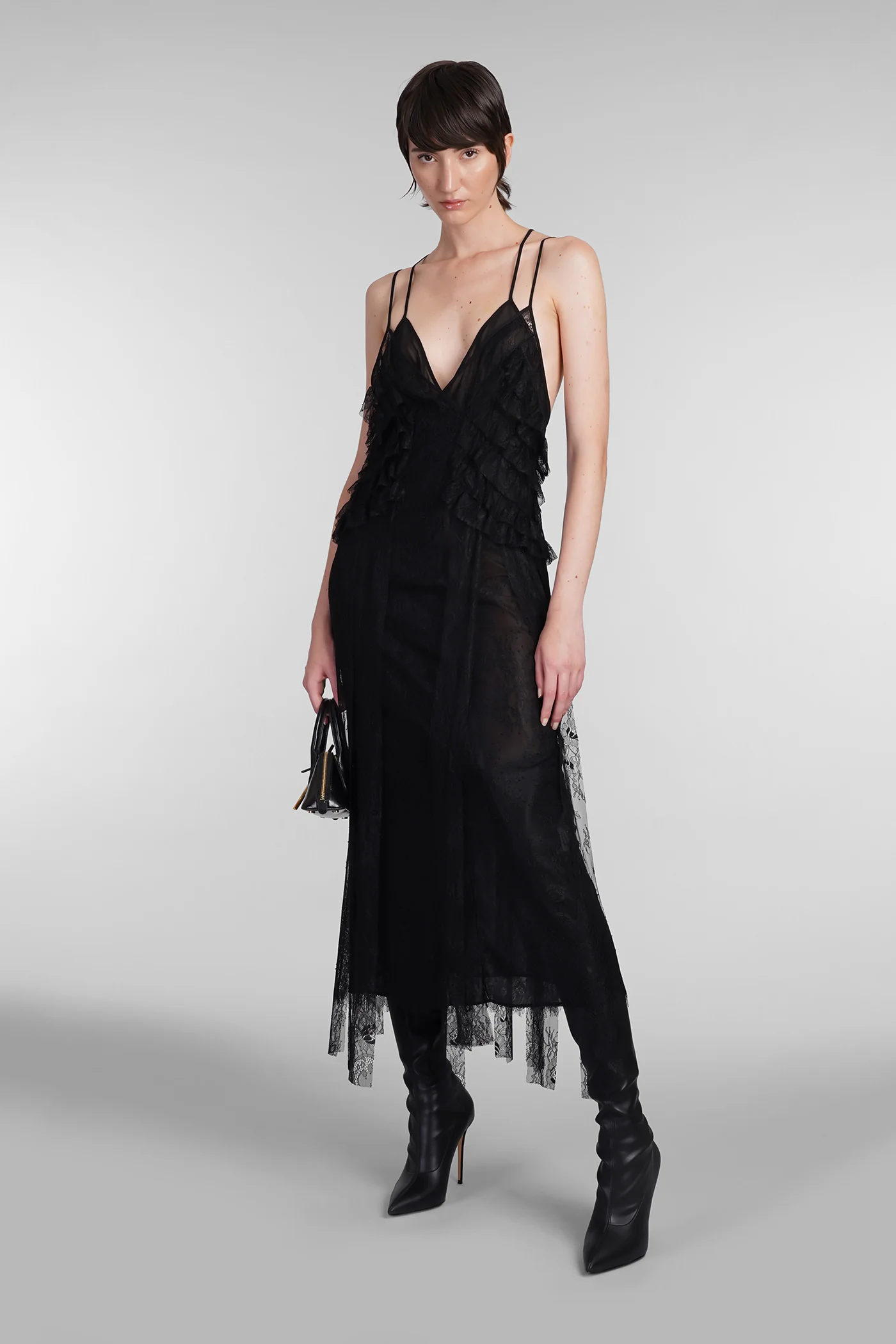 Dress woman  in black polyamide - Image 2