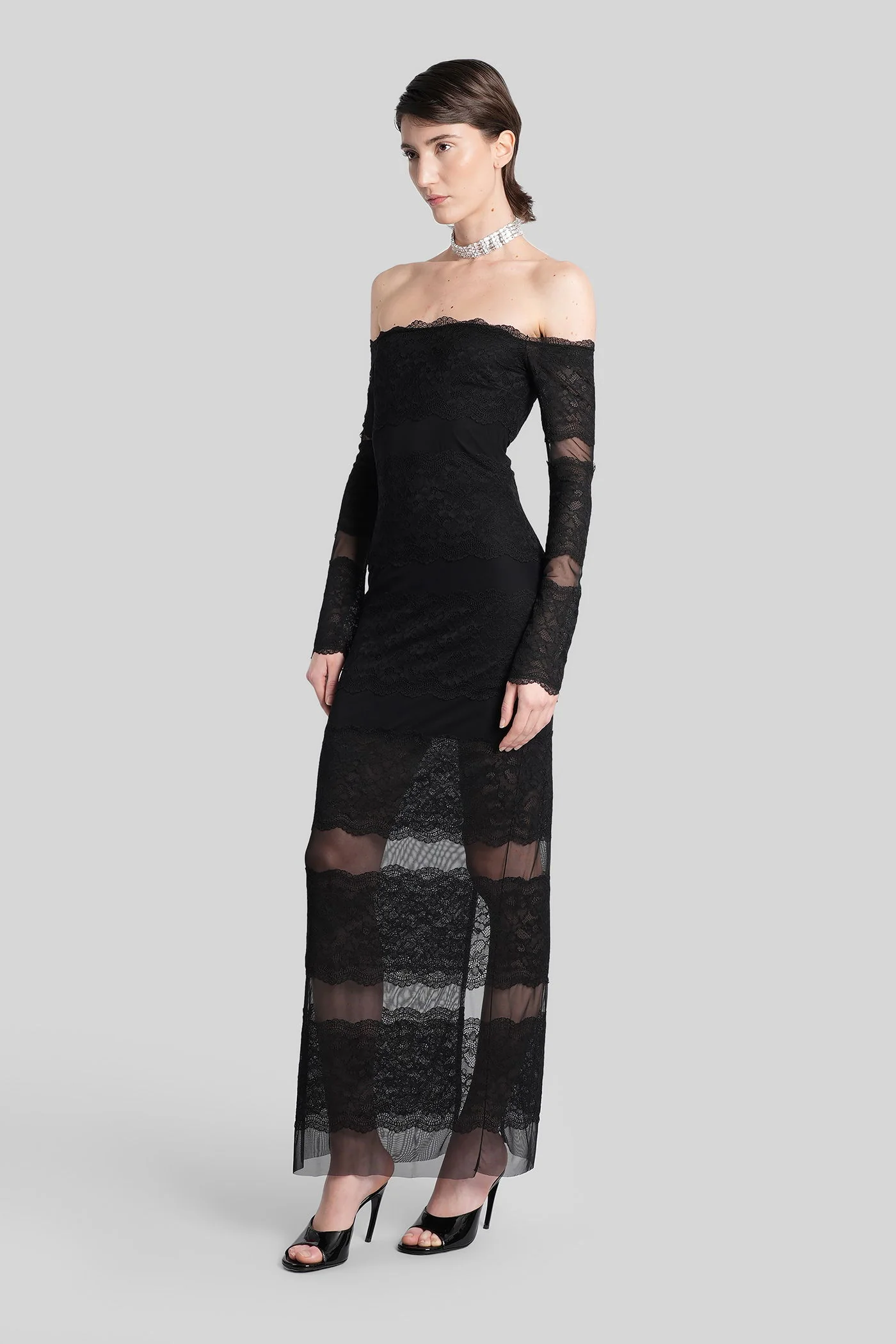 Long dress in black polyamide - Image 4