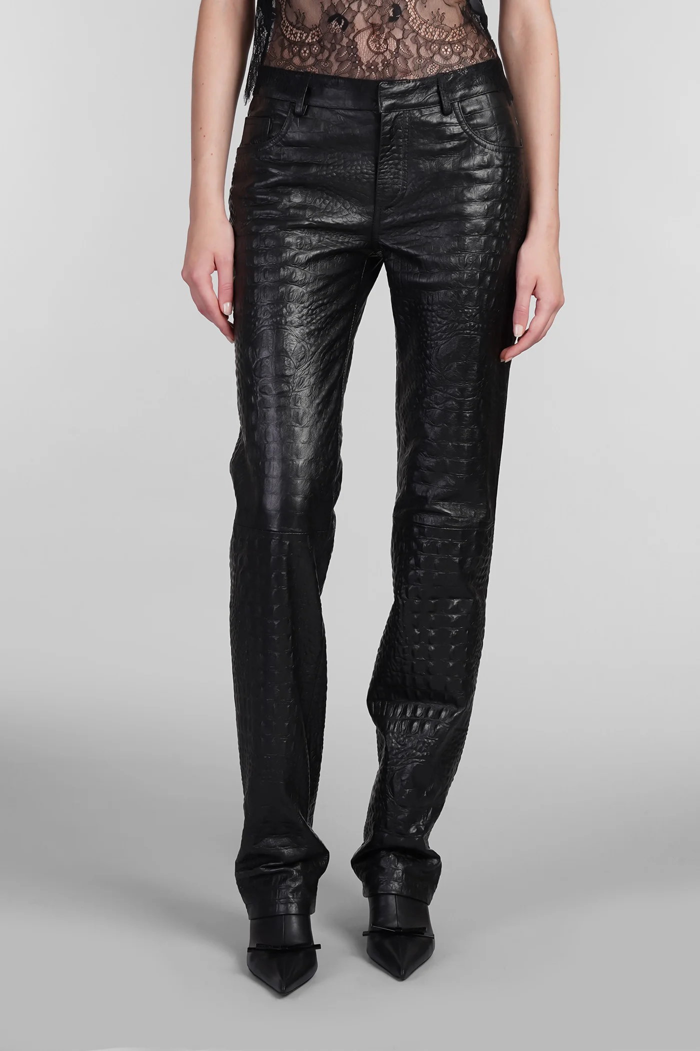 Pants in black leather