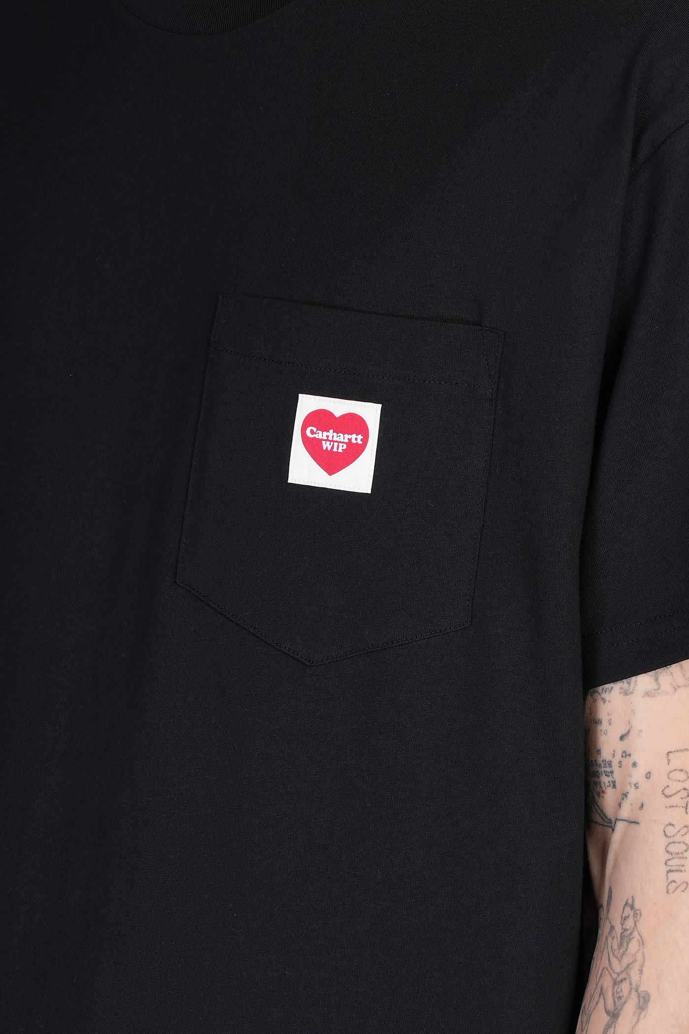 S-S Pocket Heart T-Shirt in black cotton - Image 5