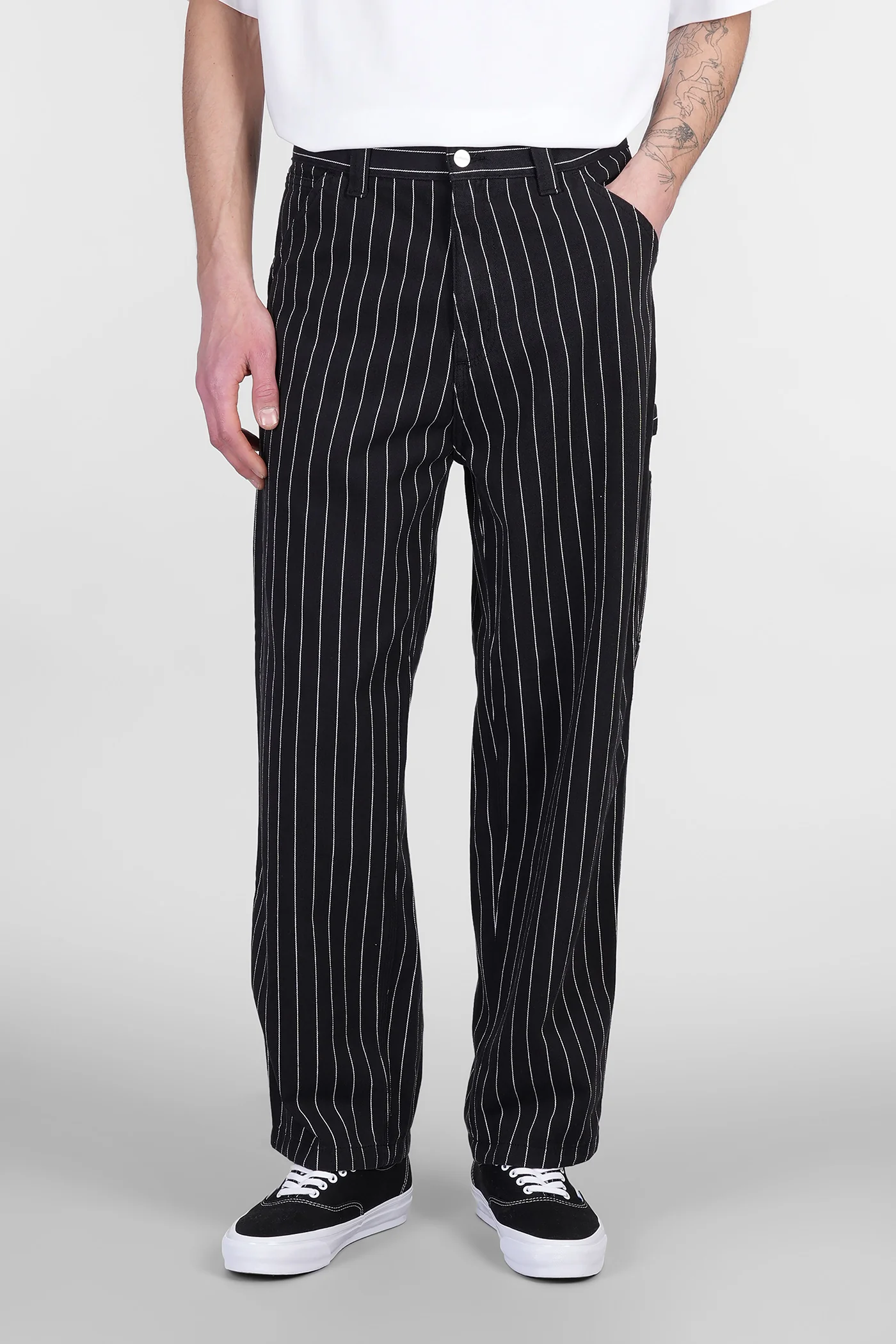 Single Knee Pants in black cotton