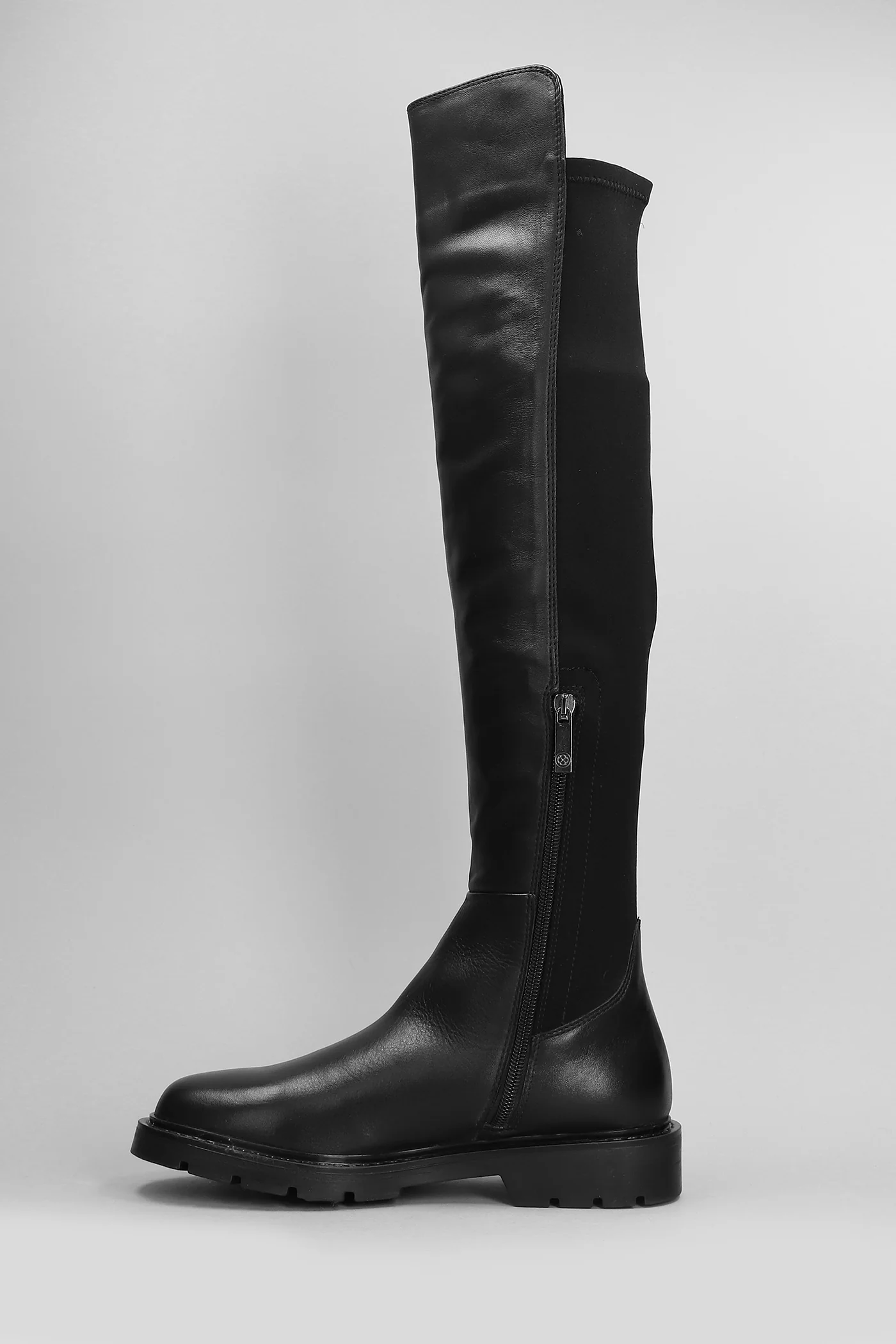 Brit Stretch low heels boots in black leather and fabric - Image 3