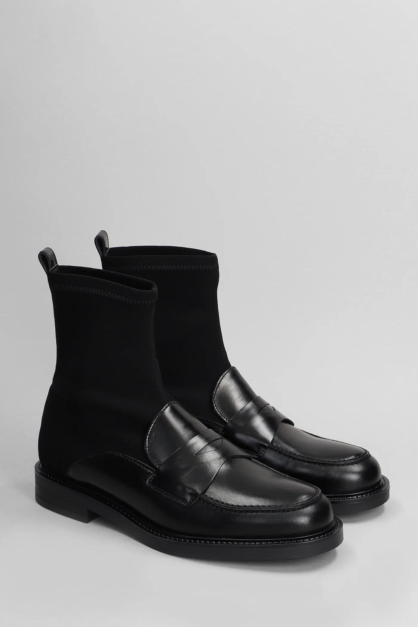 Libra Sock low heels Ankle boots in black leather and fabric - Image 2