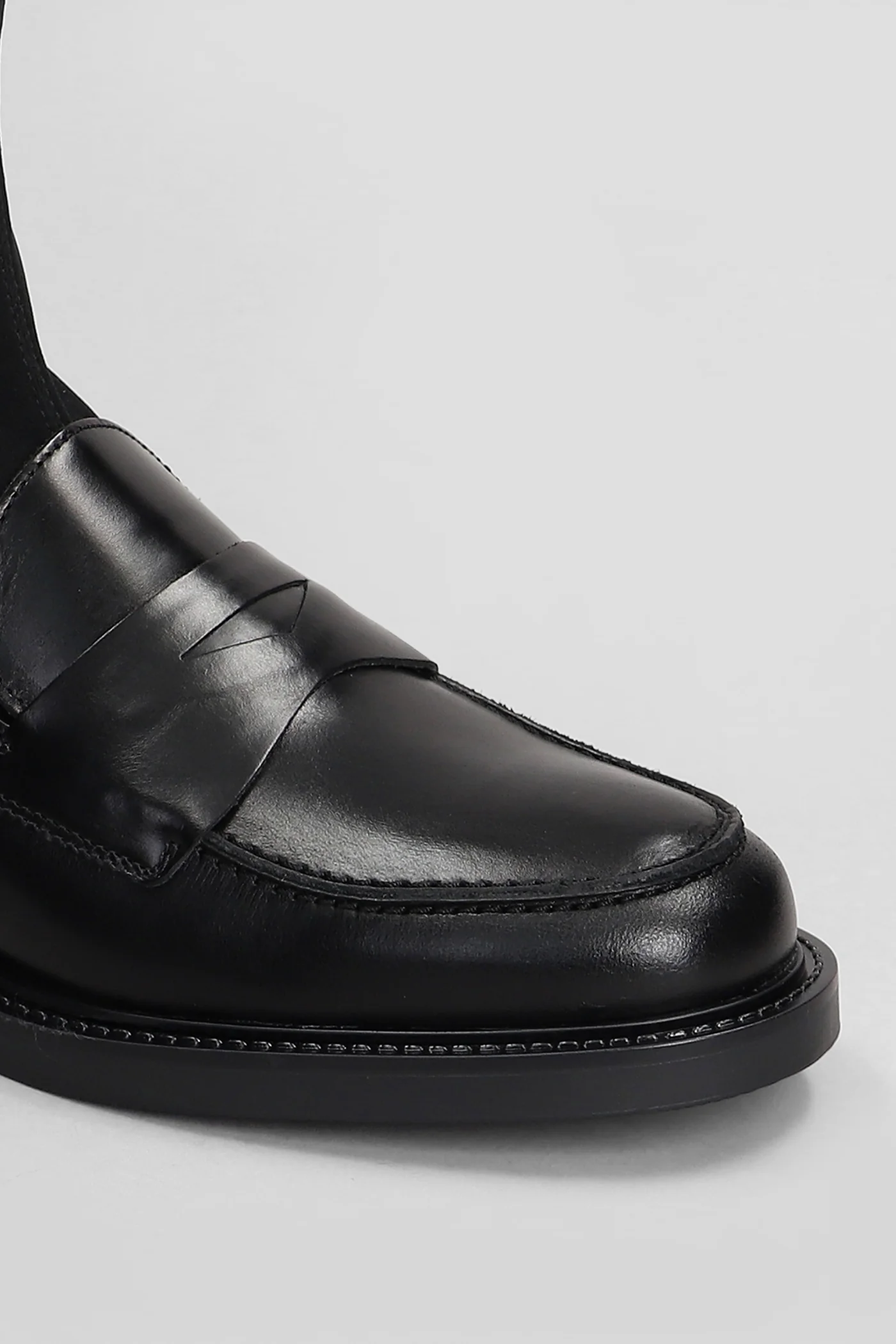 Libra Sock low heels Ankle boots in black leather and fabric - Image 5