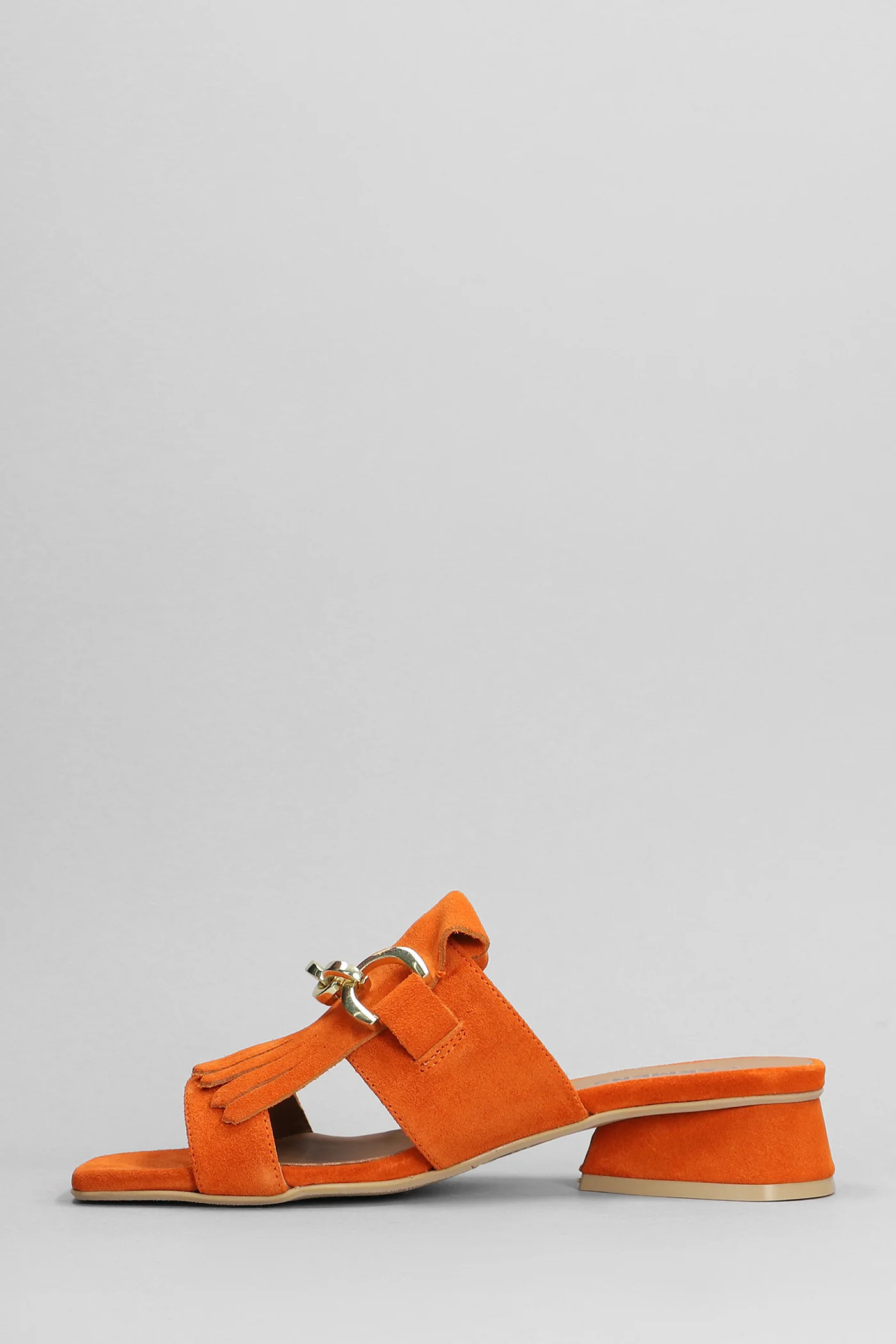 Sally Fringe Slipper-Mule in orange suede - Image 3