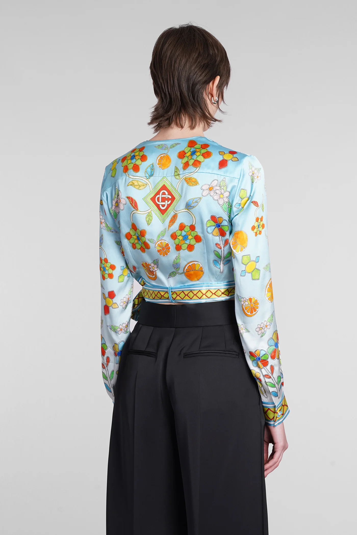 Blouse in cyan silk - Image 3