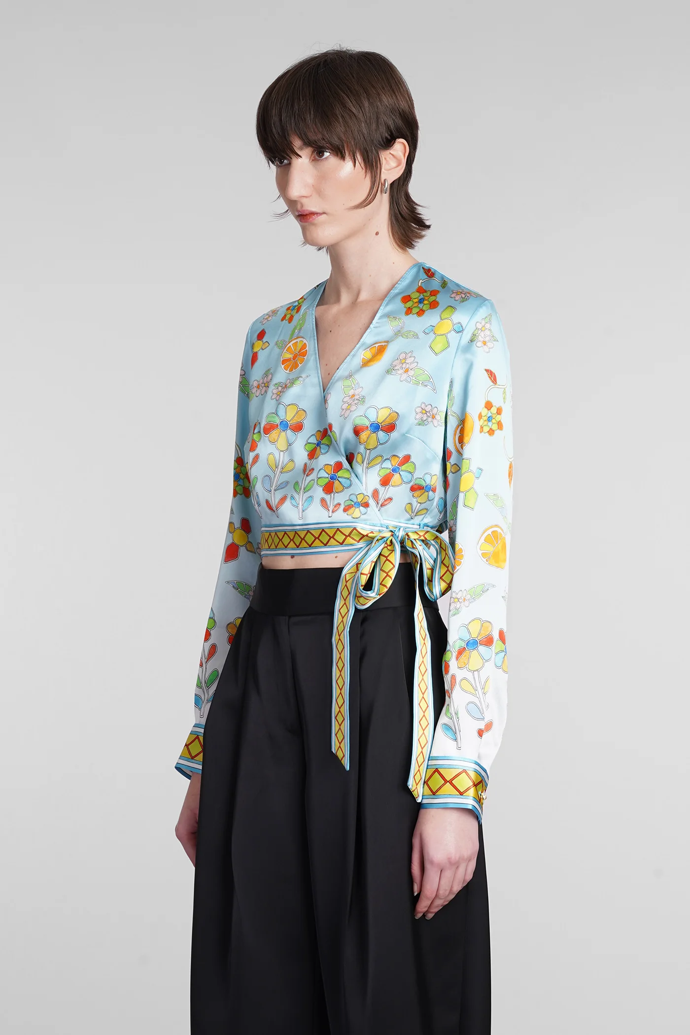 Blouse in cyan silk - Image 4