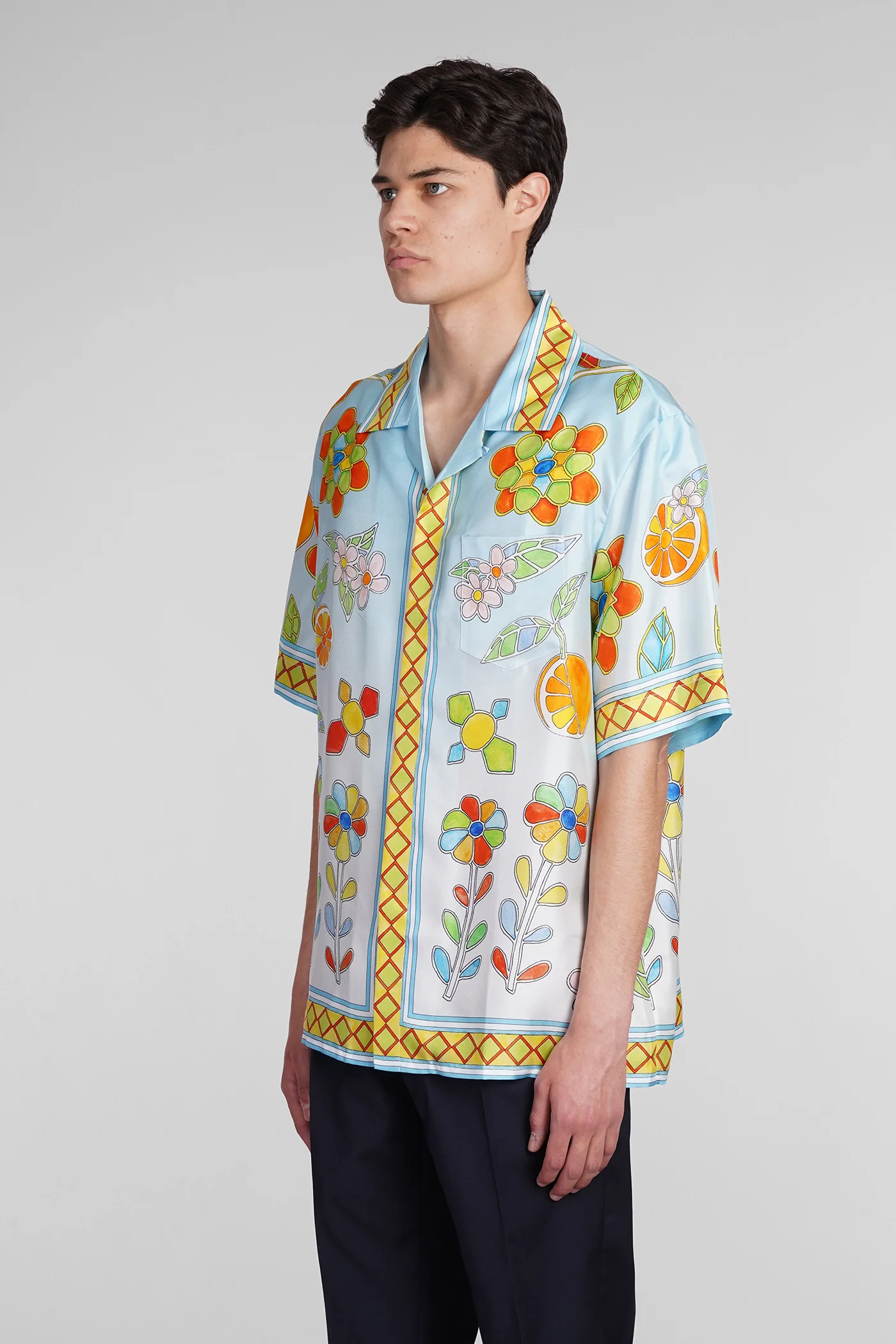 Shirt in cyan silk - Image 4