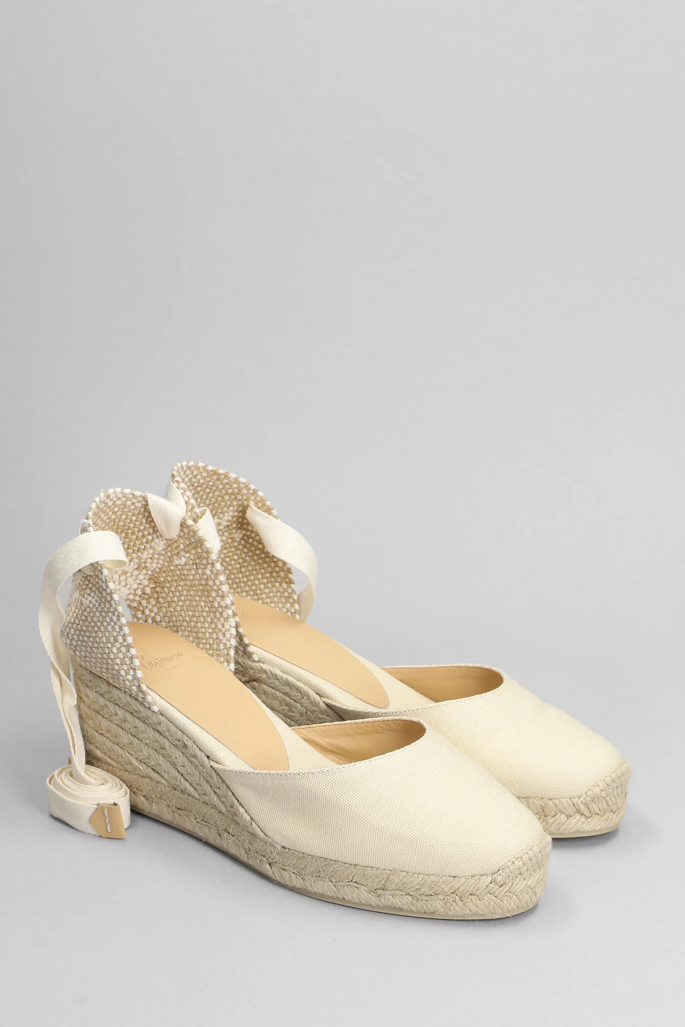 Carina-6-001 Wedges in beige canvas - Image 2