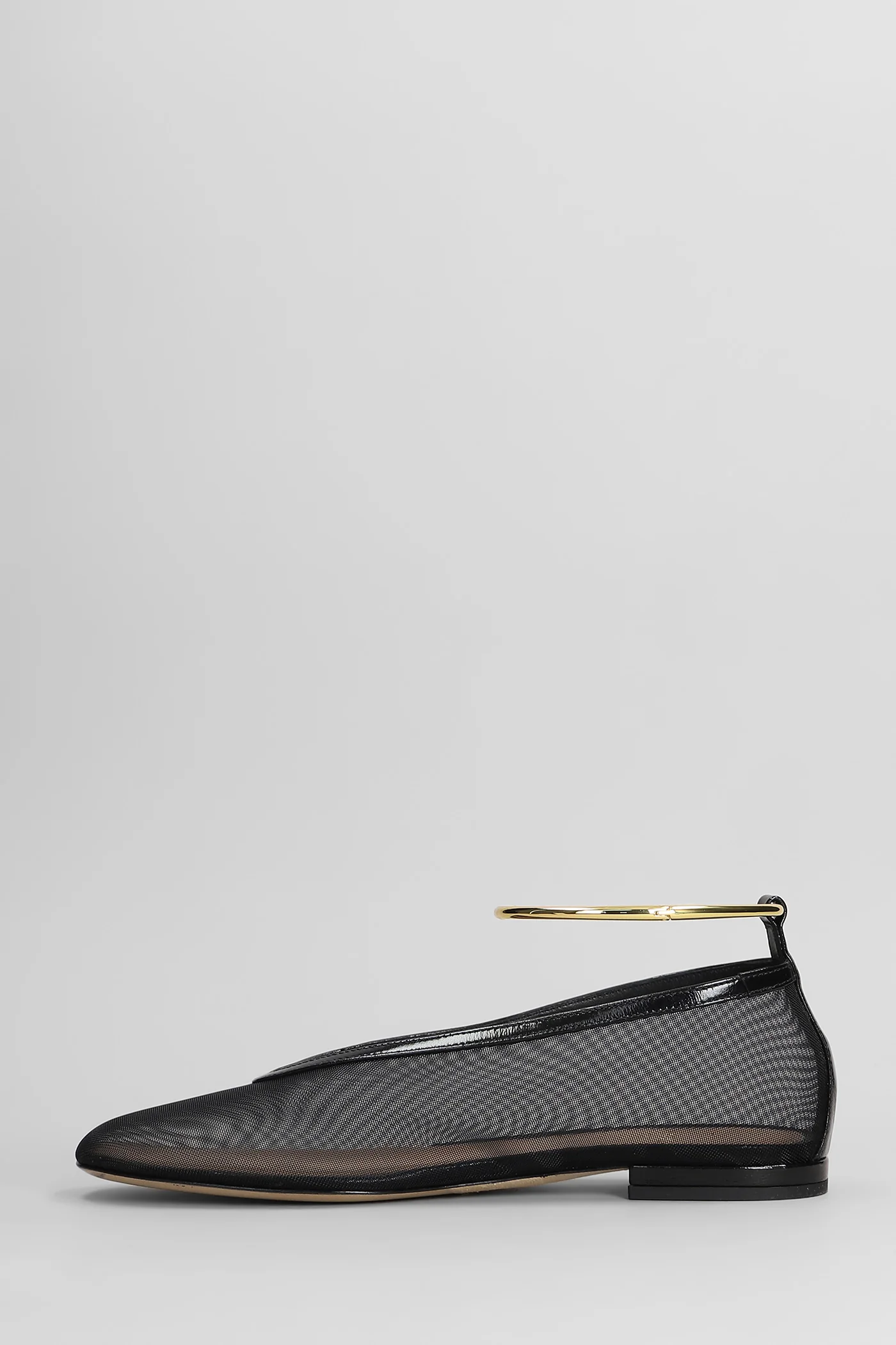 Ballet flats in black leather and fabric - Image 3