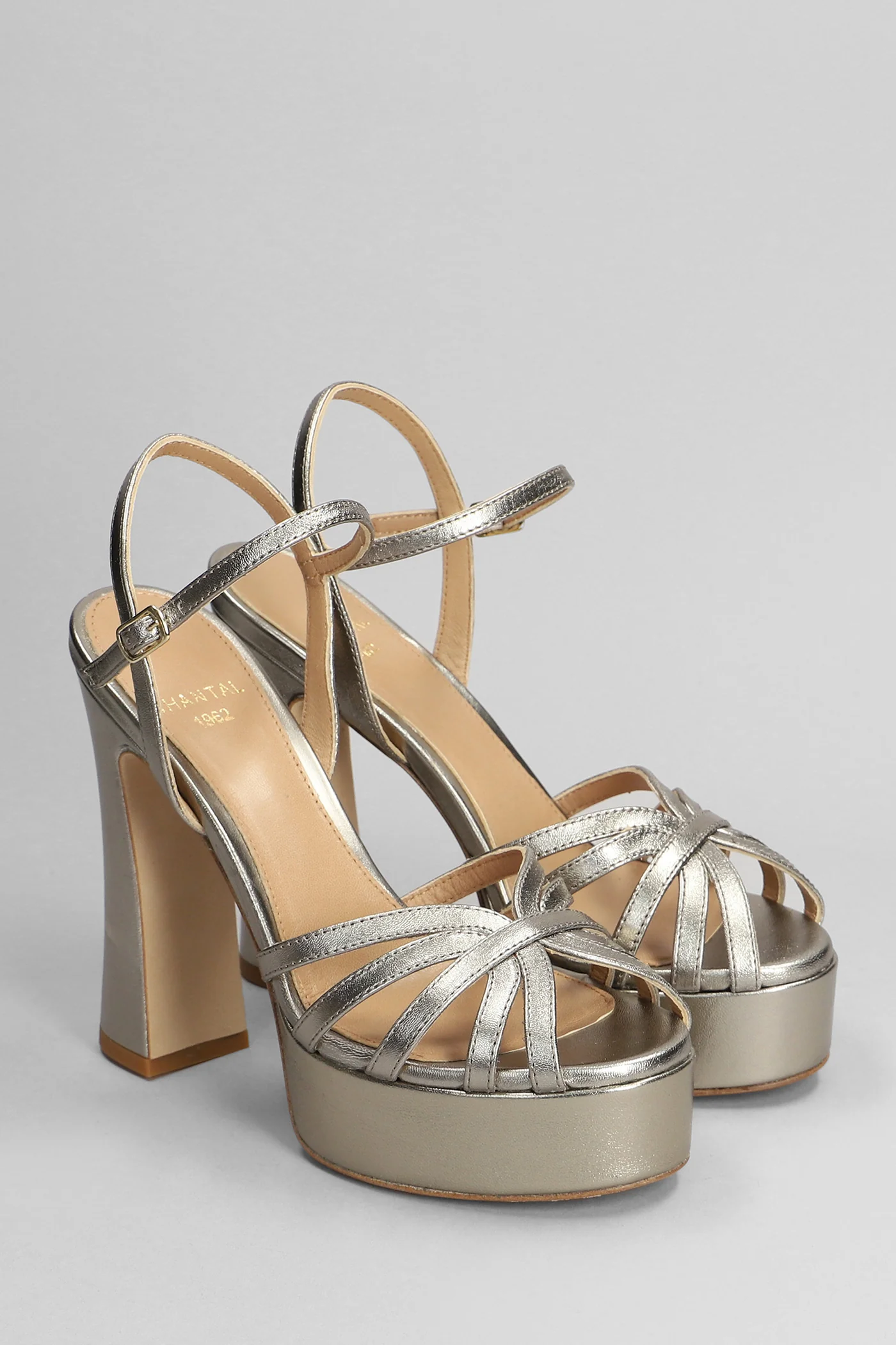 Sandals in platinum leather - Image 2