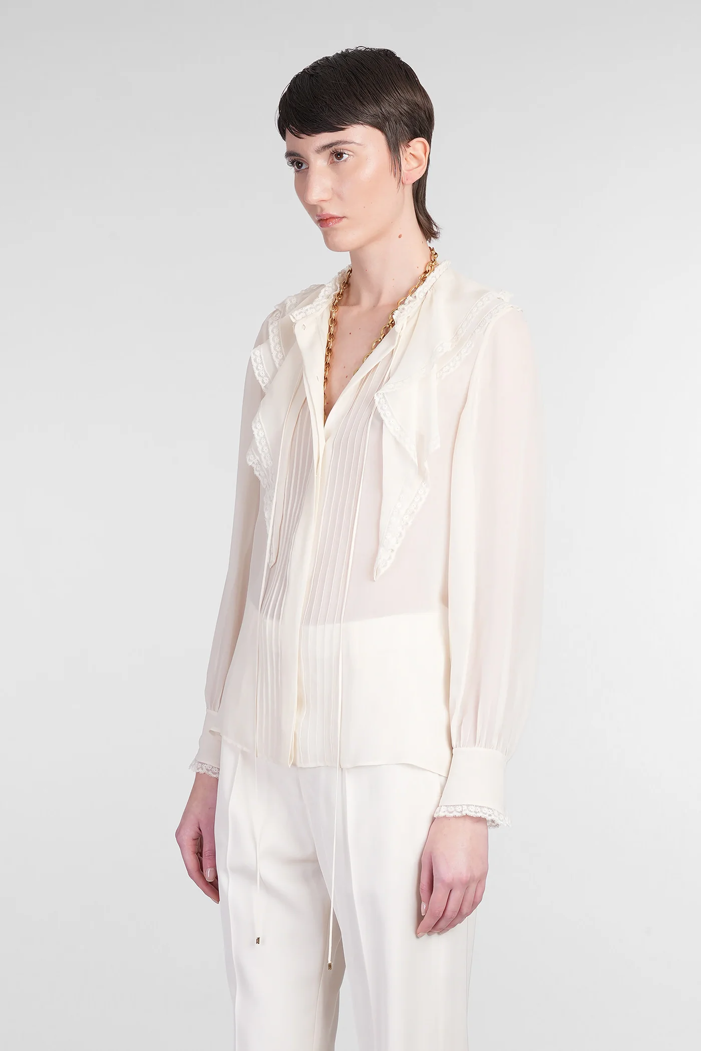 Blouse in beige silk - Image 4