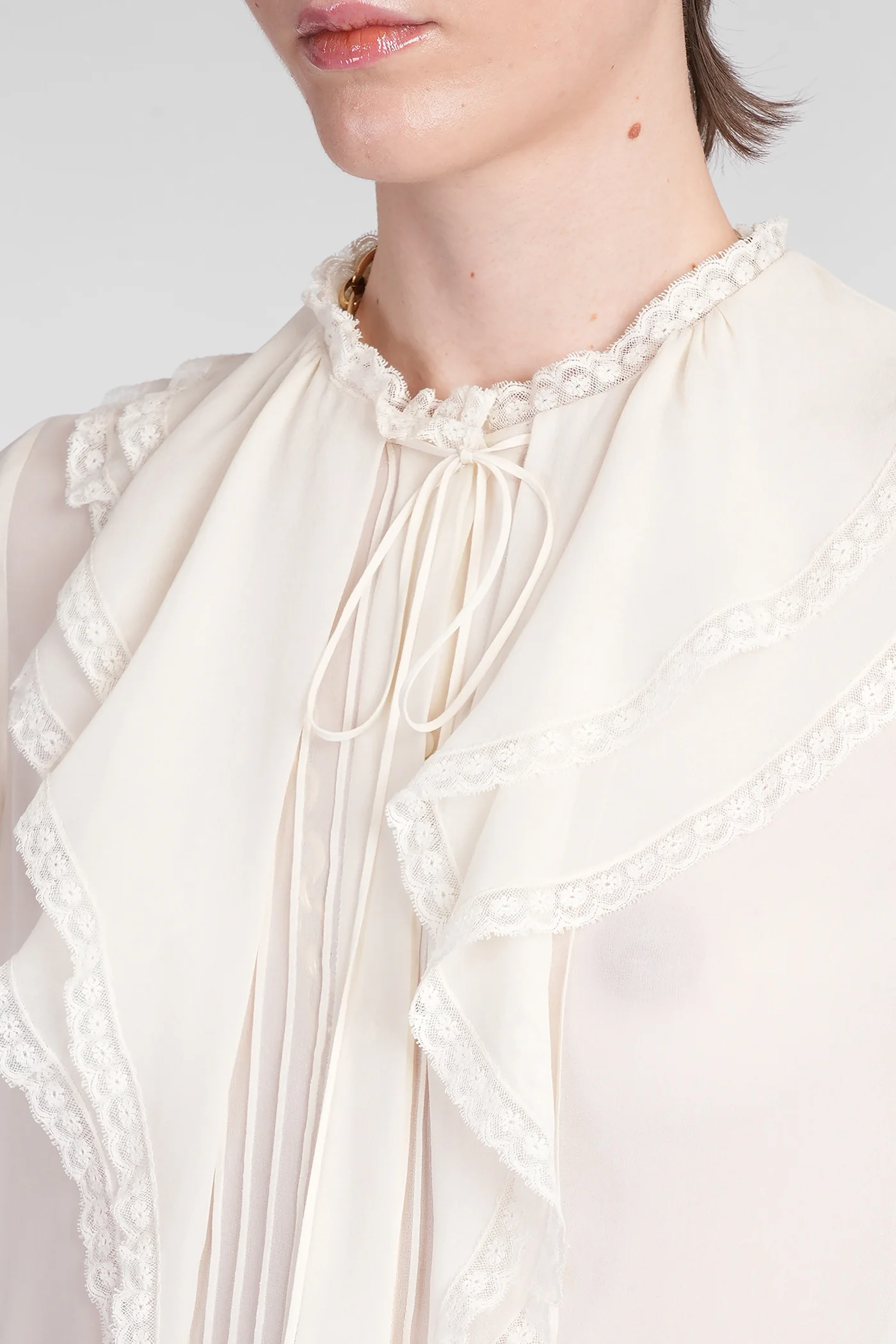 Blouse in beige silk - Image 5