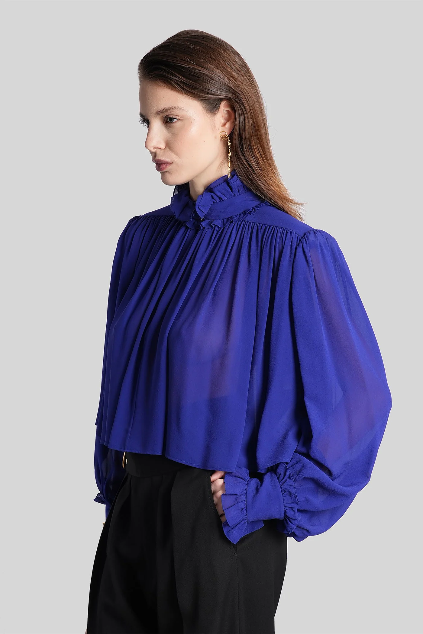 Blouse in blue silk - Image 4