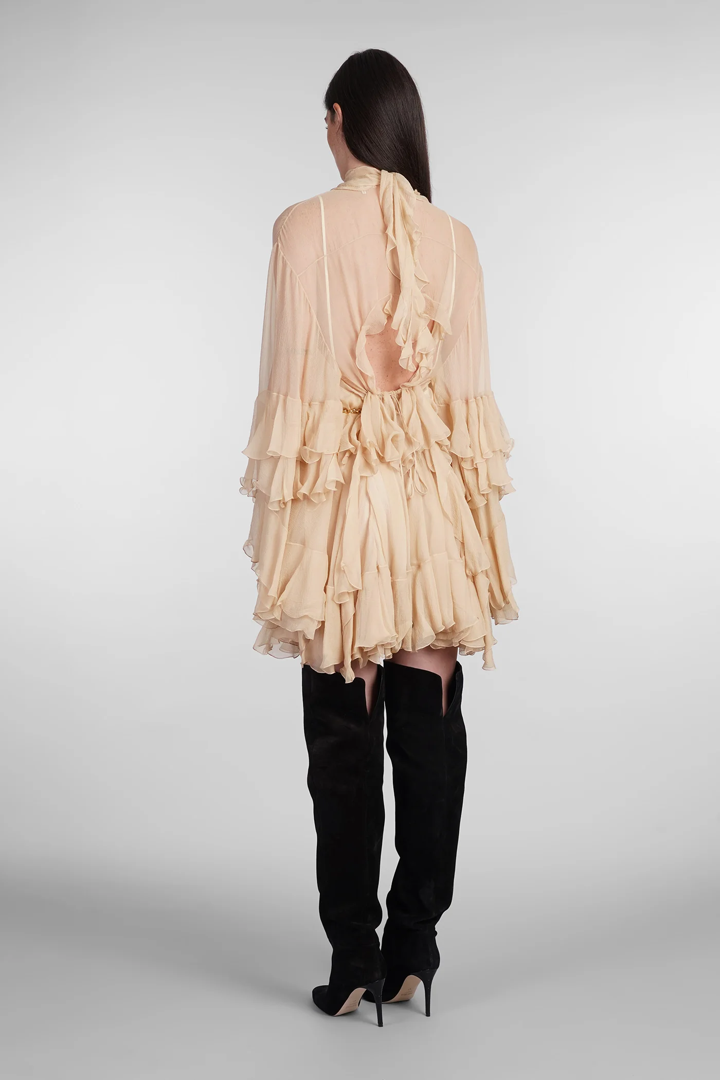 Dress woman  in beige silk - Image 3