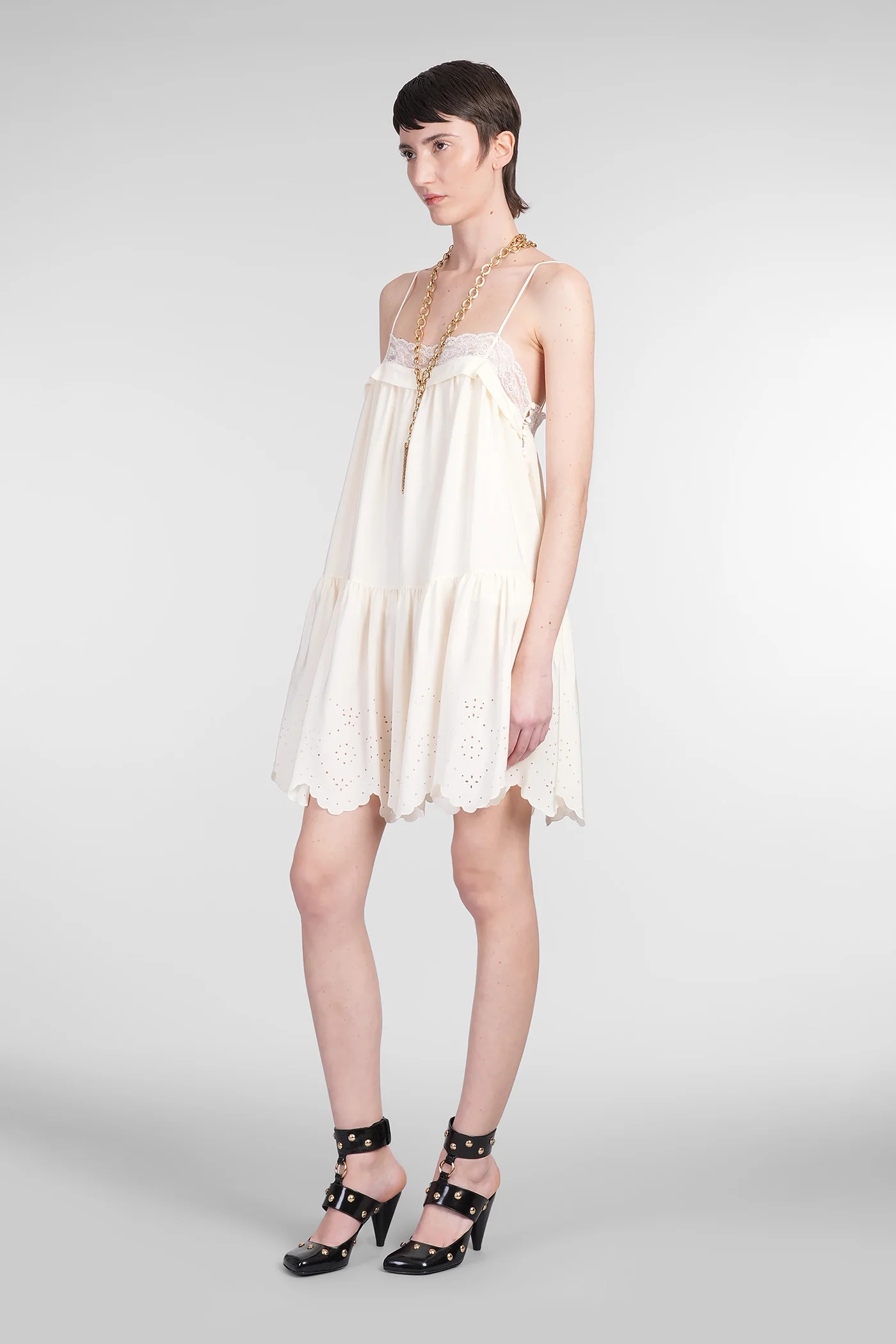 Dress woman in beige silk - Image 4