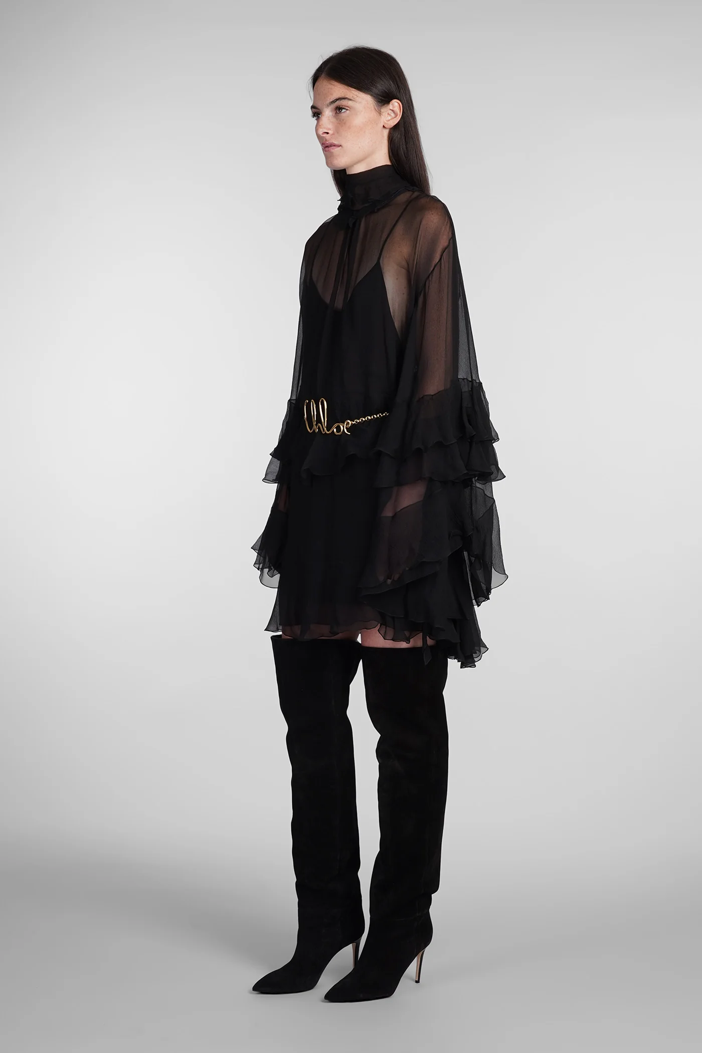 Dress woman  in black silk - Image 4