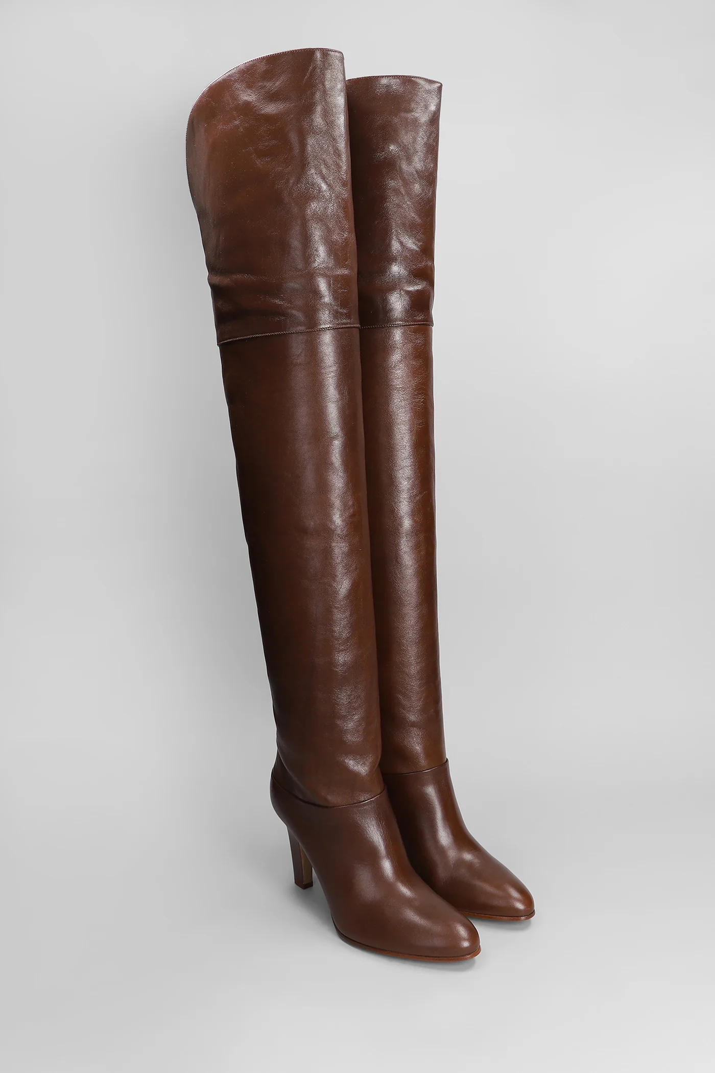 Eve High heels boots in brown leather - Image 2