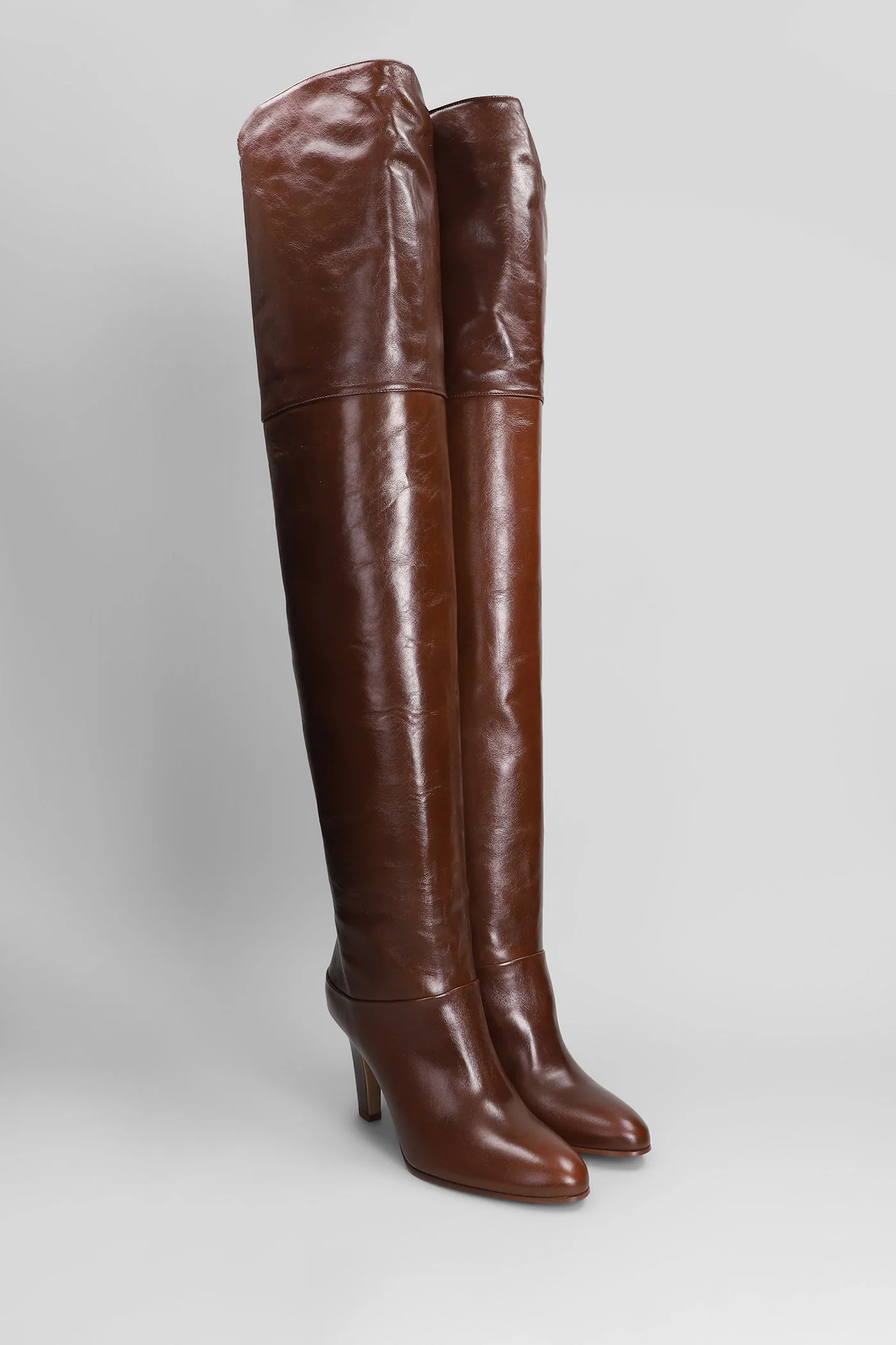 Eve High heels boots in brown leather - Image 2
