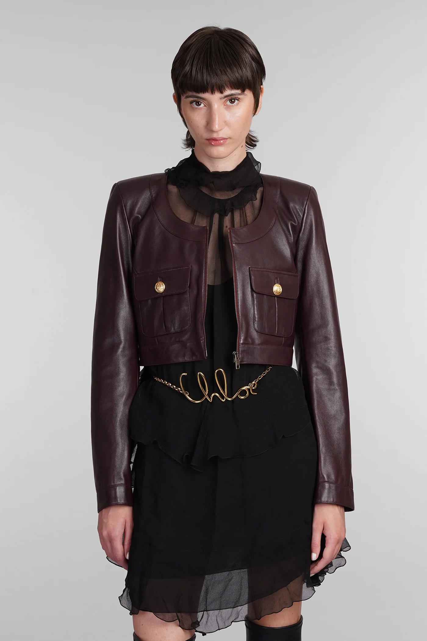 Leather jacket in bordeaux leather