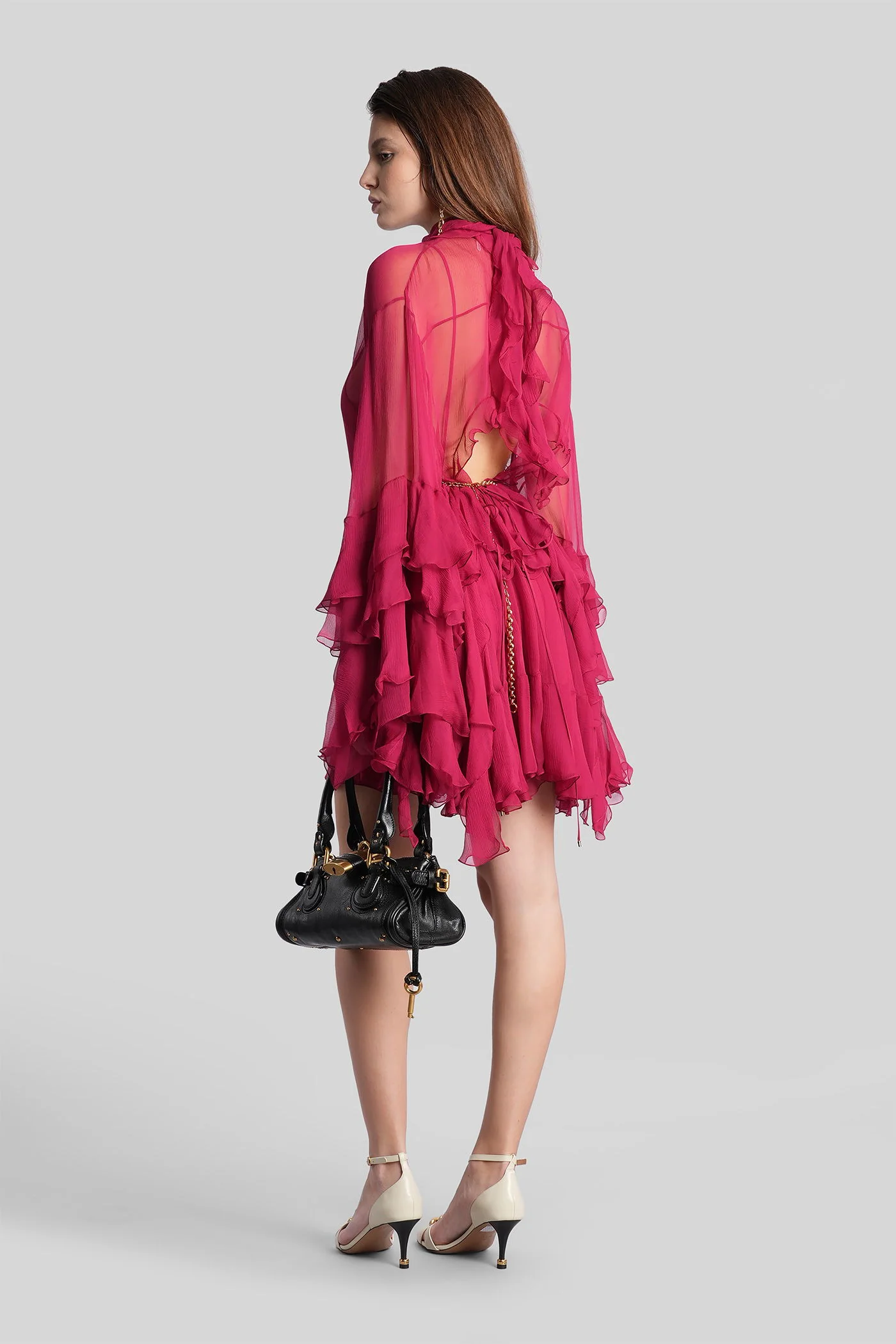 Mini dress in fuxia silk - Image 3
